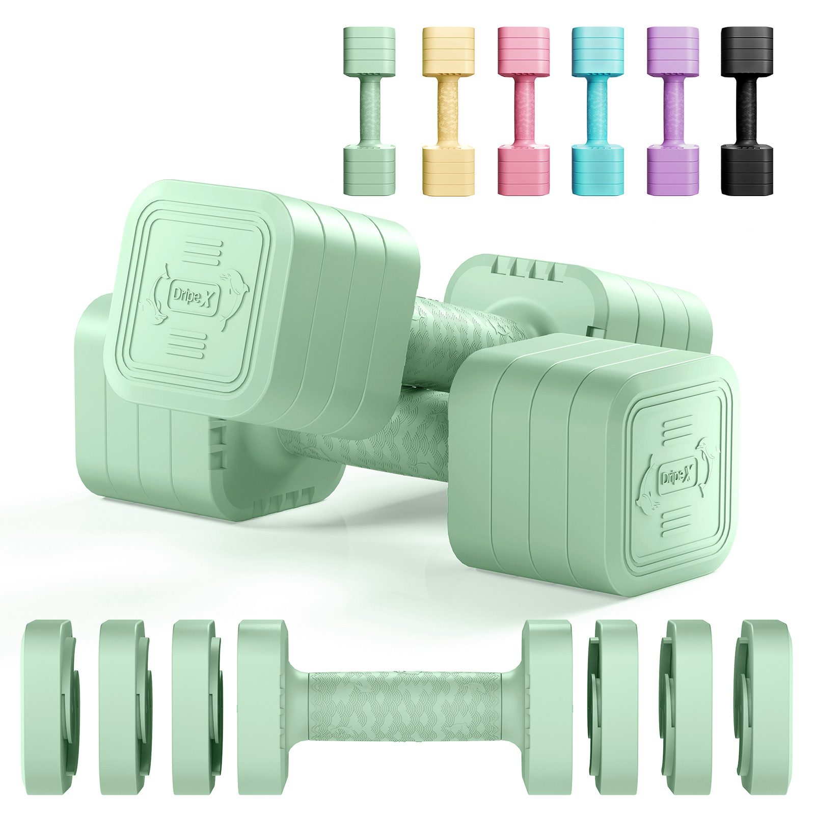 Dripex Hantel-Set verstellbare Hanteln Set 2er 2,5kg/5kg, justierbare 6 Hantelplatten