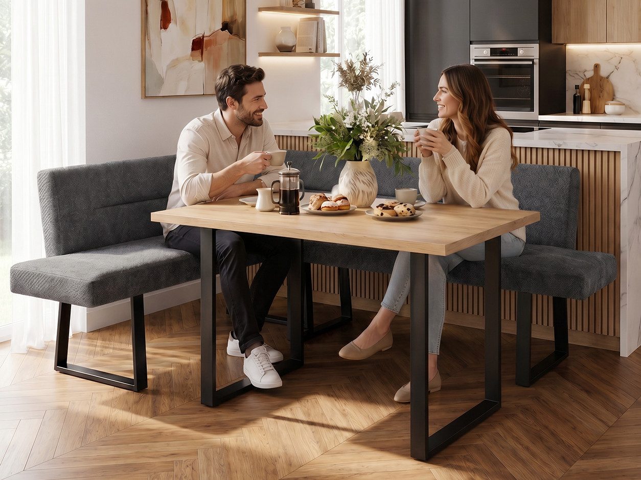 Beautysofa Eckbank CRESTO (Polsterbank für Esszimmer und Küche, Ecksofa für das Esszimmer mit schwarzen Metallbeinen), moderne Esszimmerbank für die ganze Familie