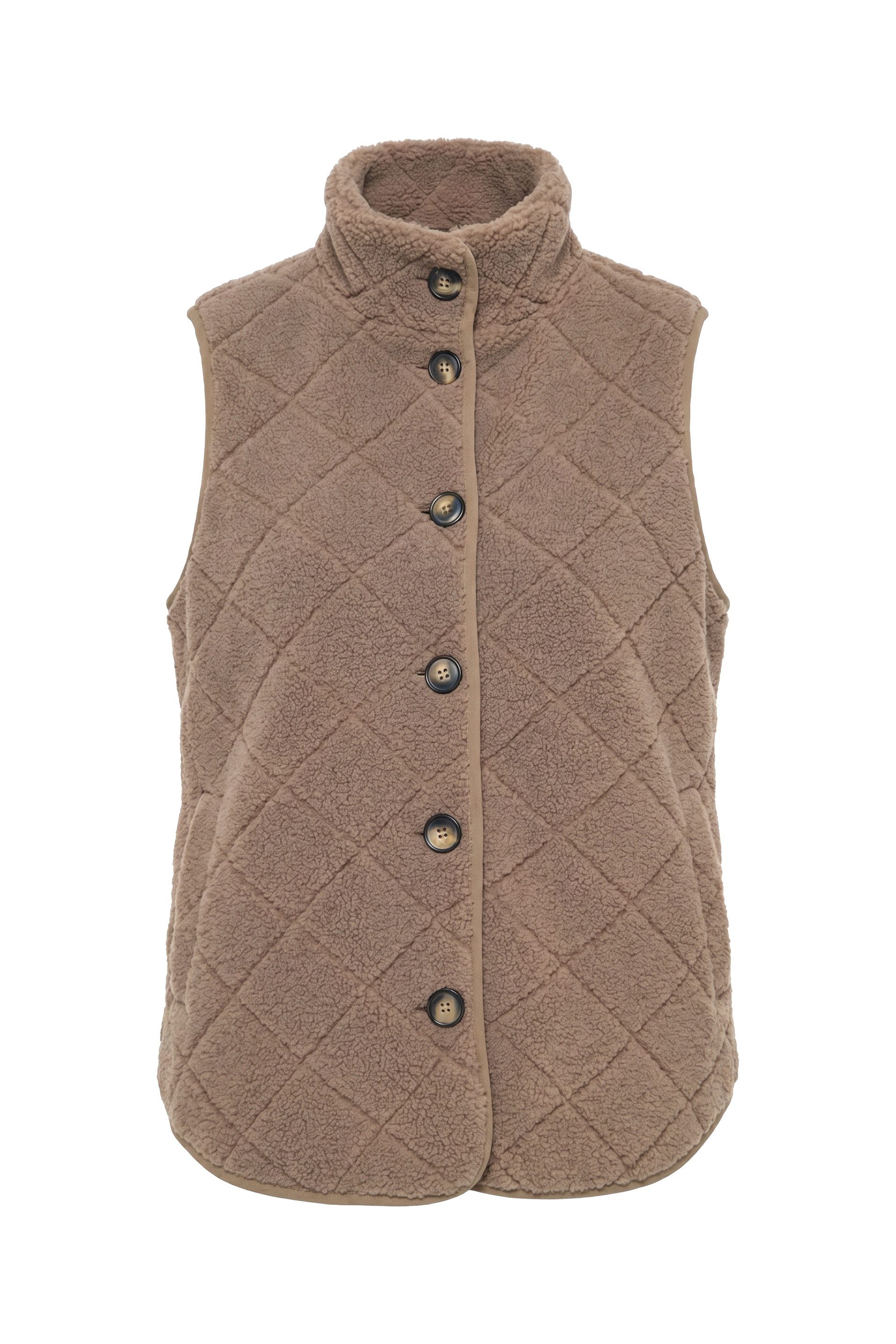Ulla Popken Steppweste Weste Teddyfleece Rhombenmuster Stehkragen