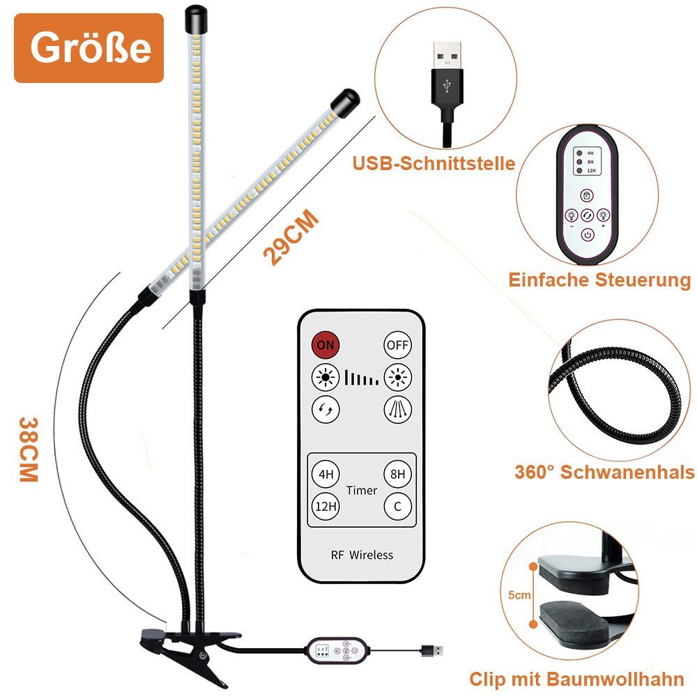 Vollspektrum, Zimmerpflanzen, dimmbar, Rosnek Pflanzenlampe Clip, wasserdicht ein für USB, 1-5 Timer, Köpfe,