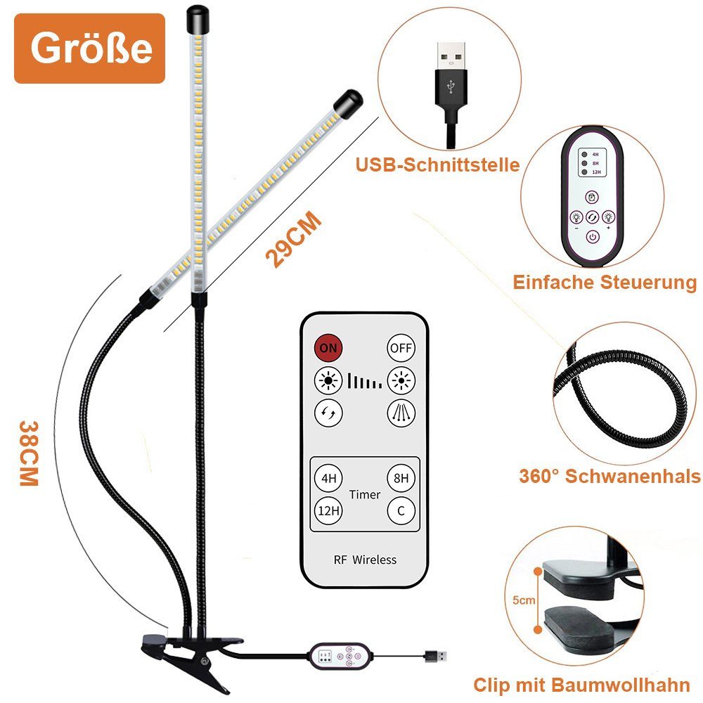 Rosnek Pflanzenlampe 1-5 Köpfe, ein Clip, dimmbar, Timer, USB, für Zimmerpf günstig online kaufen