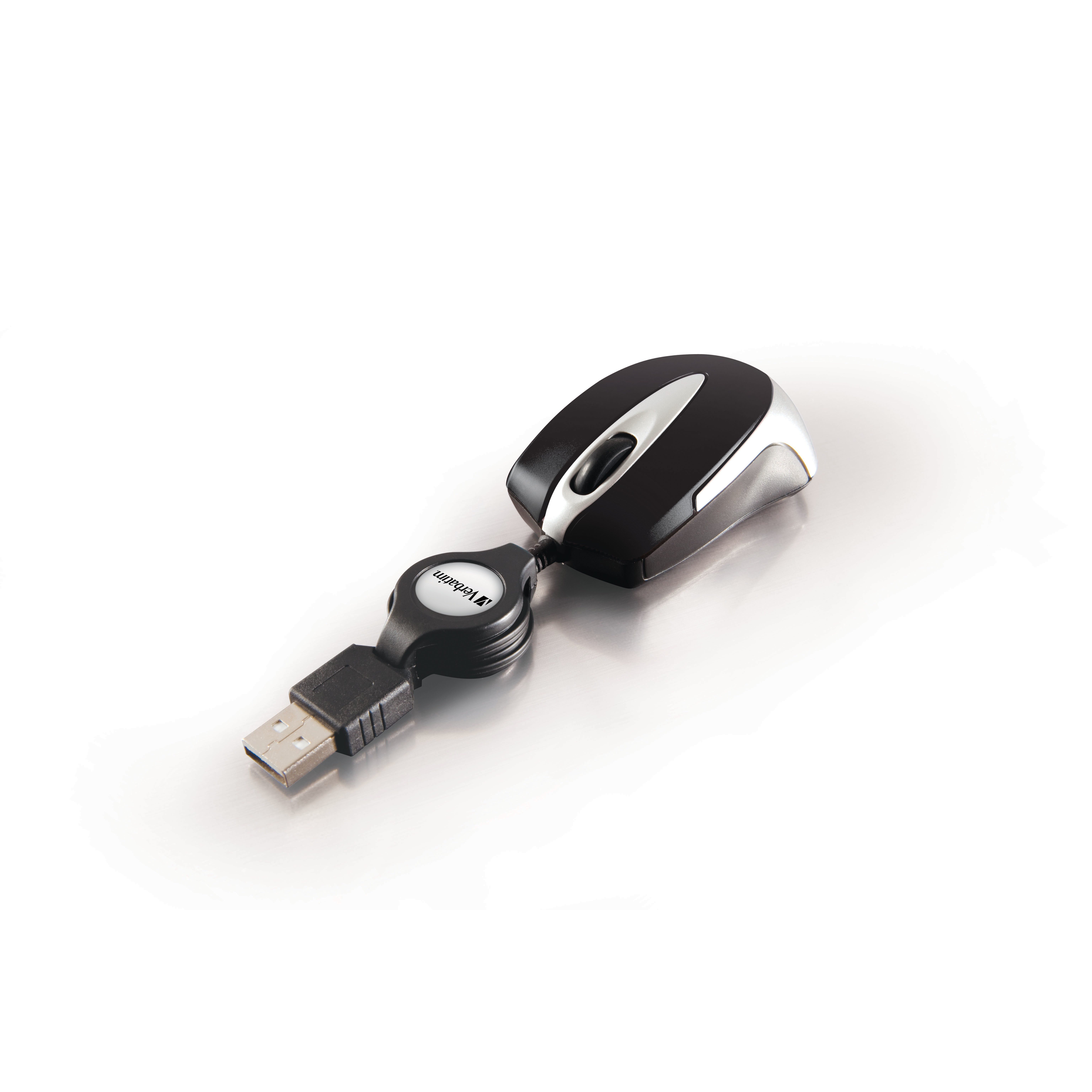Verbatim Reisemaus Notebookmaus Kabelmaus Maus (kabelgebunden, einziehbares USB-Kabel, 1000 dpi, beidhändig)