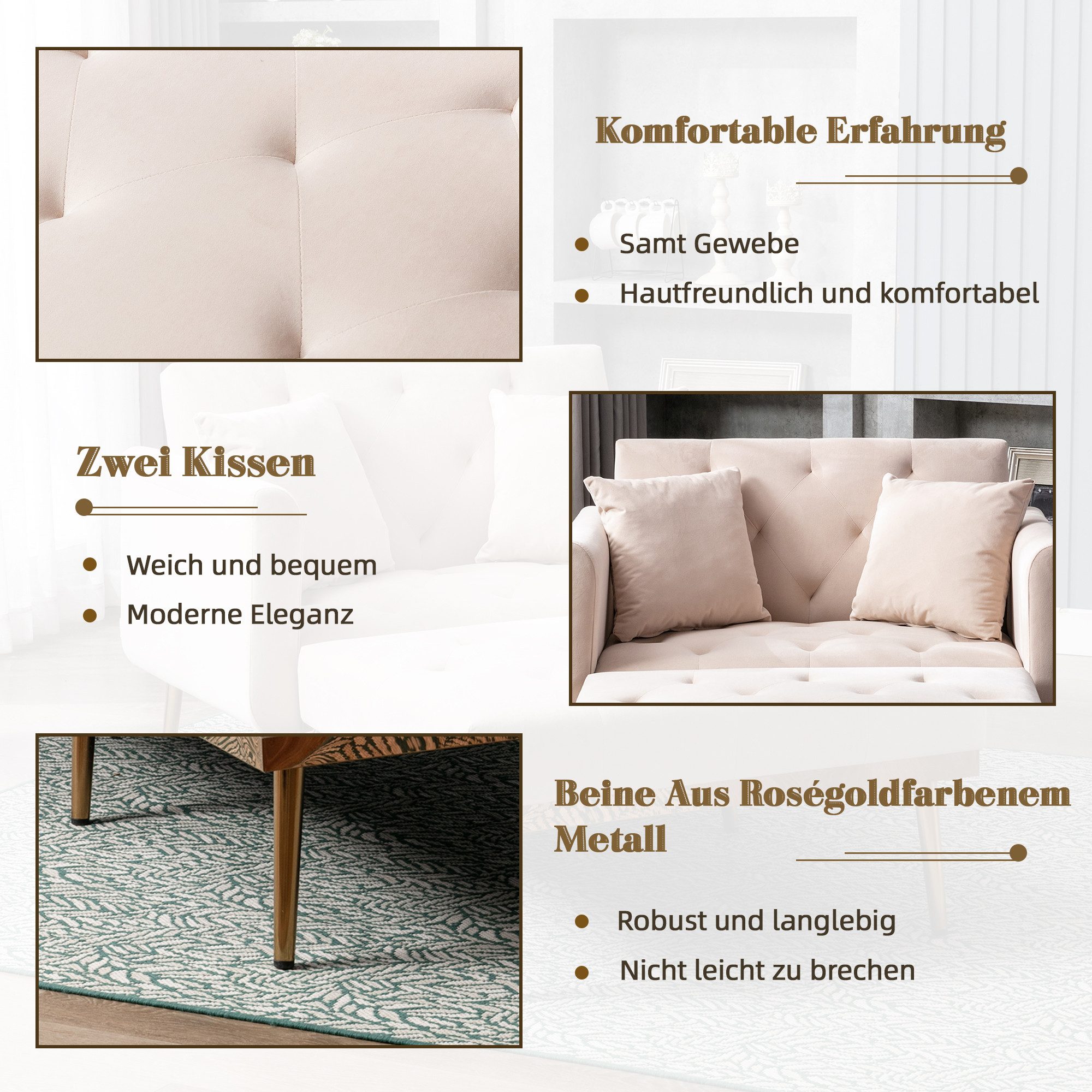 Totnz Sessel mit Schlaffunktion, 3-fach verstellbare Rückenlehne, 2 Kissen (abnehmbarer Bezug, belastbar bis 220 kg, Holzrahmen), Relaxsessel Behelfsbett