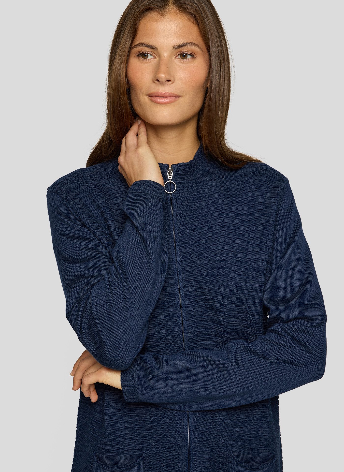 Rabe Strickjacke mit Reißverschluss und Stehkragen