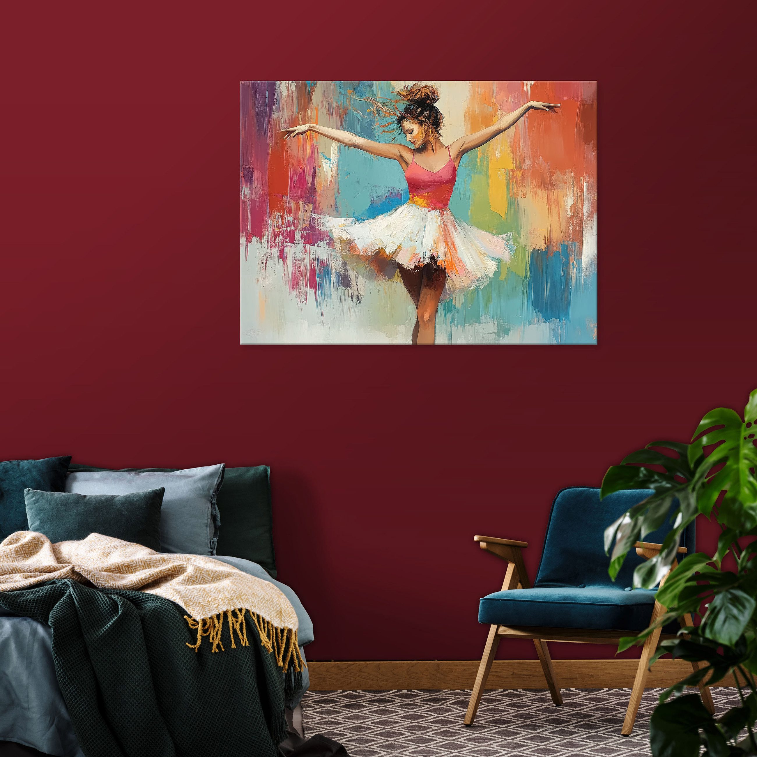 Wallarena Leinwandbild Frau Tanzen Bunt Kleid Modern Wandbilder Wand Deko X günstig online kaufen