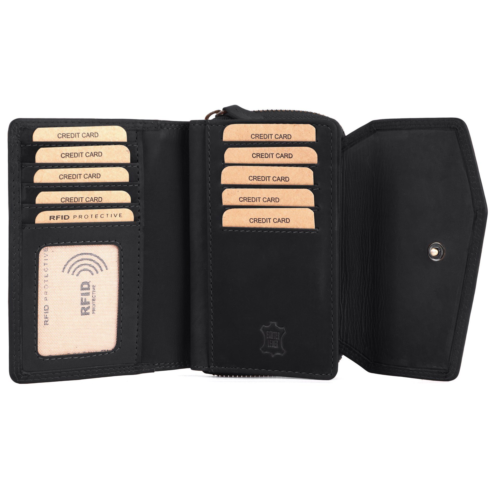 Benthill Geldbörse Damen Echt Leder Portemonnaie RFID Portmonee viel Kartenfächer Vintage, RFID-Schutz Kartenfächer Münzfach Reißverschlussfach – Bild 3 von 5
