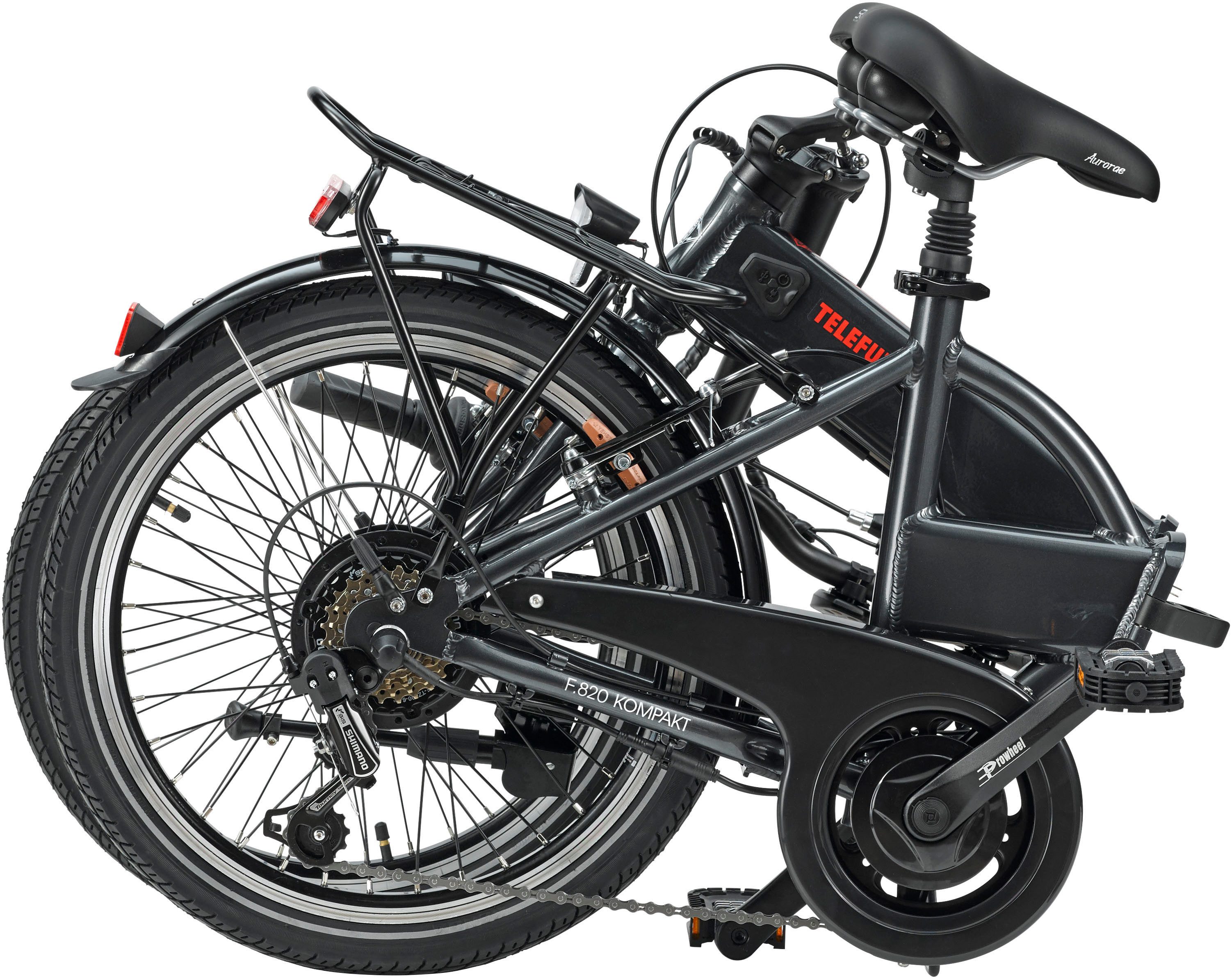 Telefunken E-Bike Faltrad Kompakt F820, 6 Gang Shimano Tourney Schaltwerk, Heckmotor, 280,8 Wh, Pedelec, Elektrofahrrad für Damen u. Herren