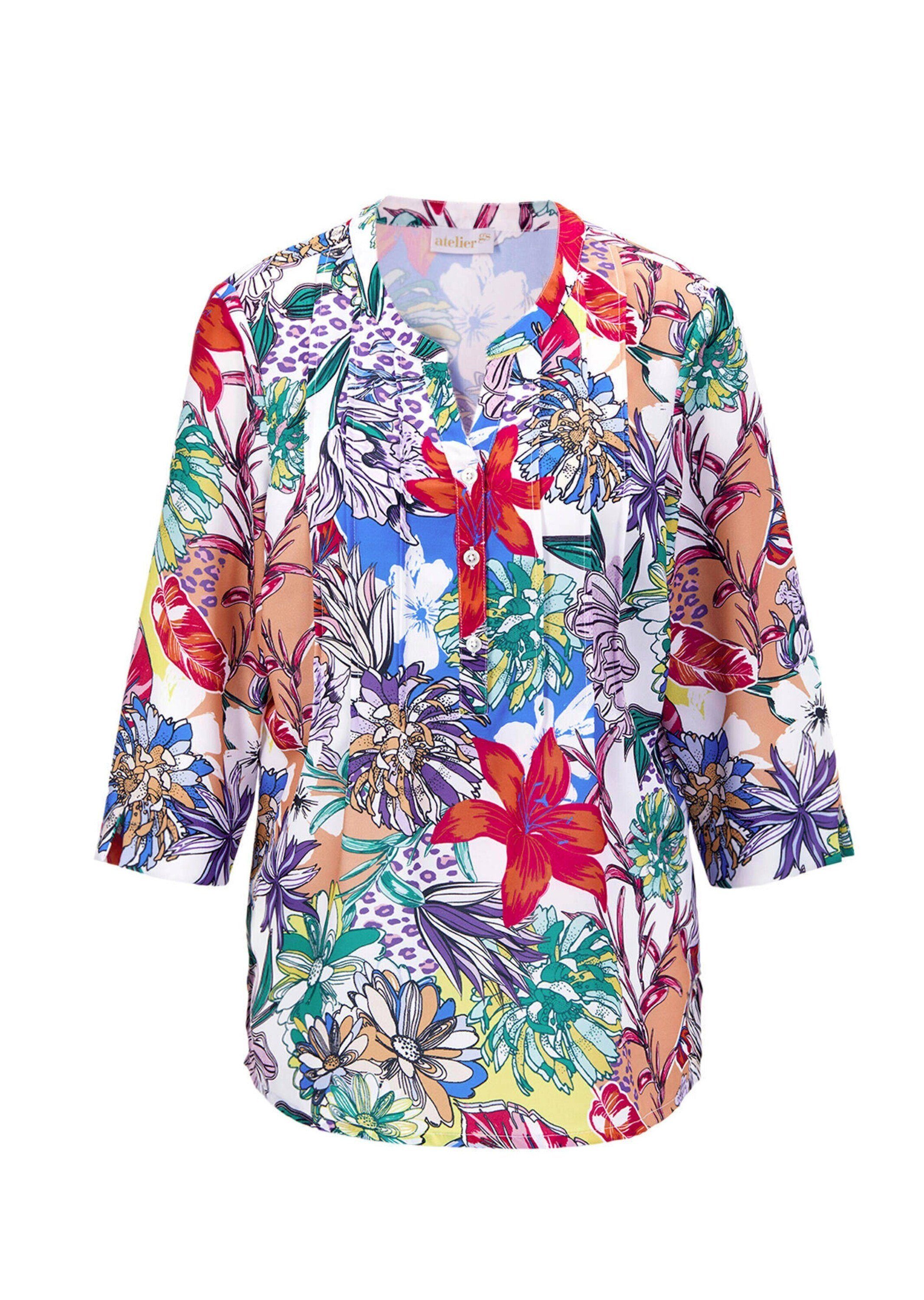 Druckbluse Kurzgröße: Blusenshirt mit Leo-Blüten-Muster