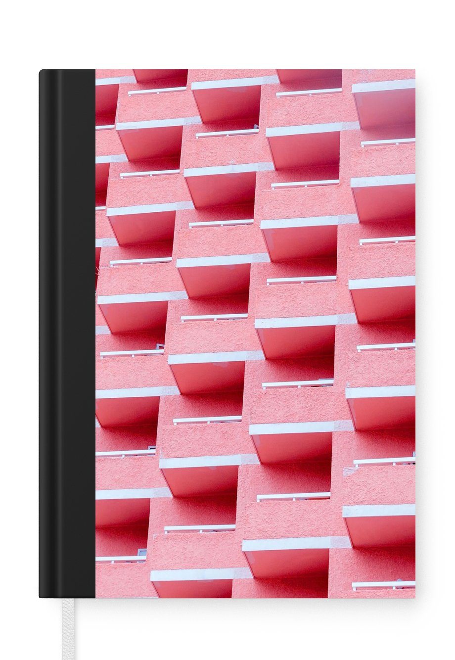 MuchoWow Notizbuch Rosa - Balkon - Sommer - Architektur, Journal, Merkzettel, Tagebuch, Notizheft, A5, 98 Seiten, Haushaltsbuch