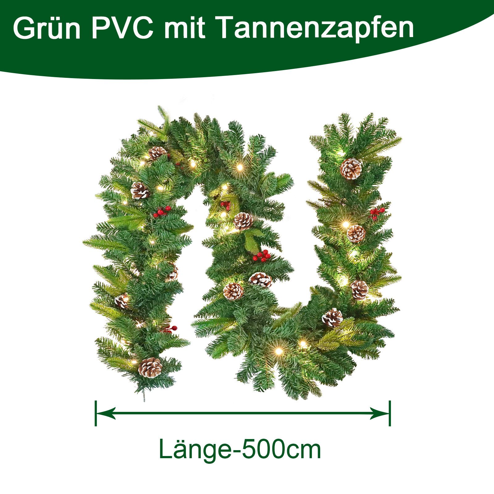 Kunstgirlande Tannengirlande Weihnachtsgirlande mit Beleuchtung Weihnachtskranz, FIVMEN, Künstliche Weihnachtskranz für Innen & Außen