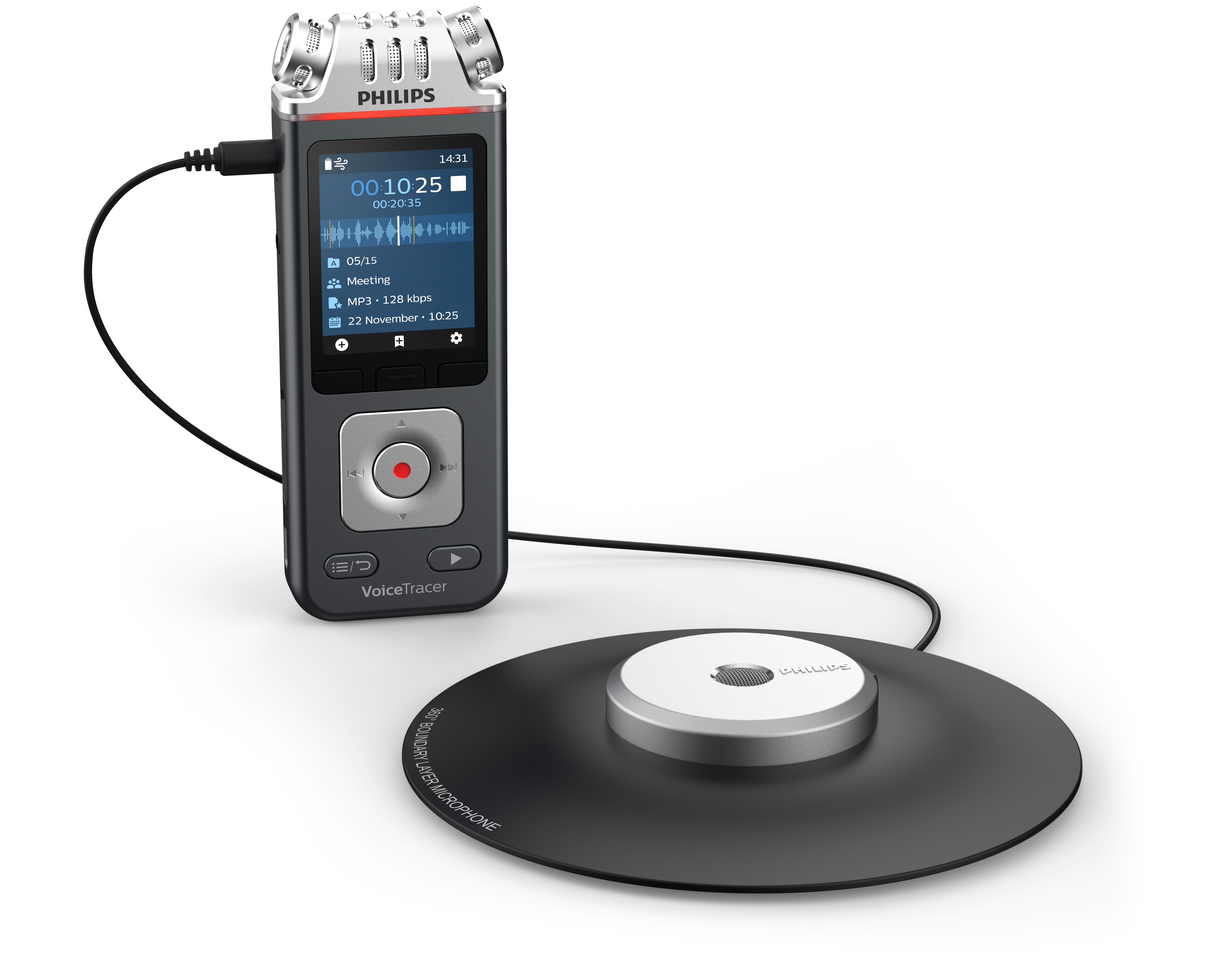 Philips DVT8110 Meeting-Recorder Digitales Diktiergerät (professionelles 360° Mikrofon, Tasche, App Steuerung) – Bild 3 von 5