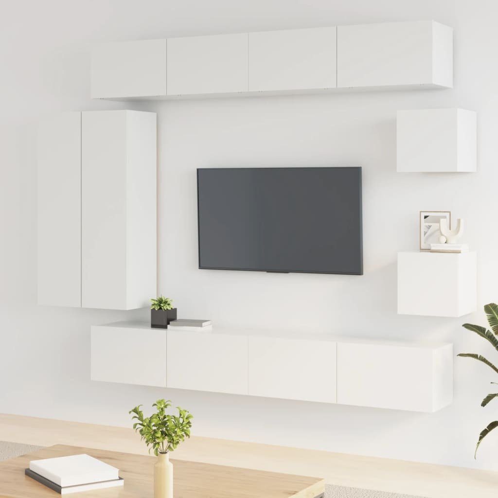 furnicato TV-Schrank 8-tlg. TV-Schrank-Set Hochglanz-Weiß Holzwerkstoff