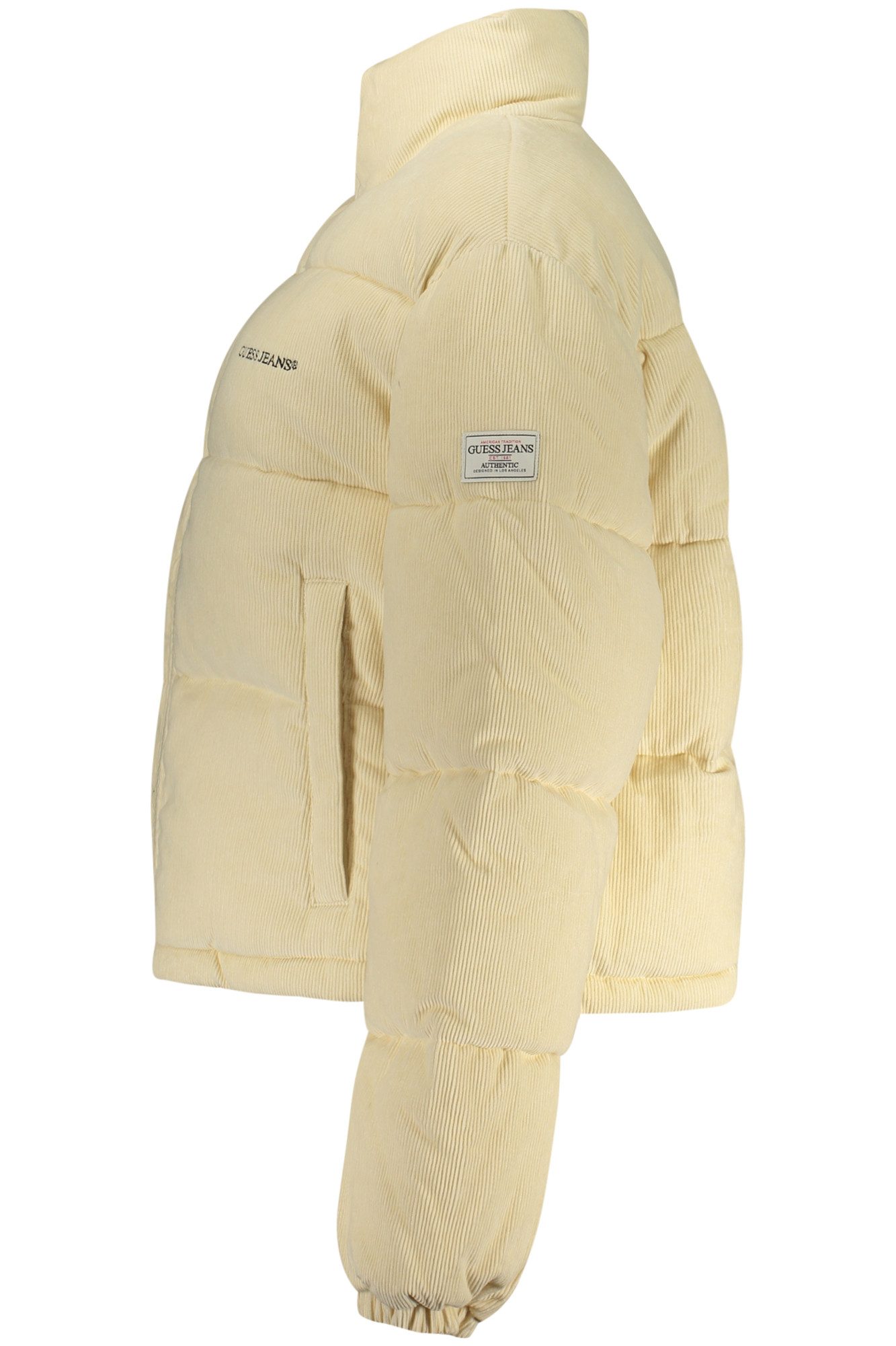 GUESS JEANS Outdoorjacke Stylische Damenjacke Beige mit Stickerei - Kurze Jacke mit Taschen