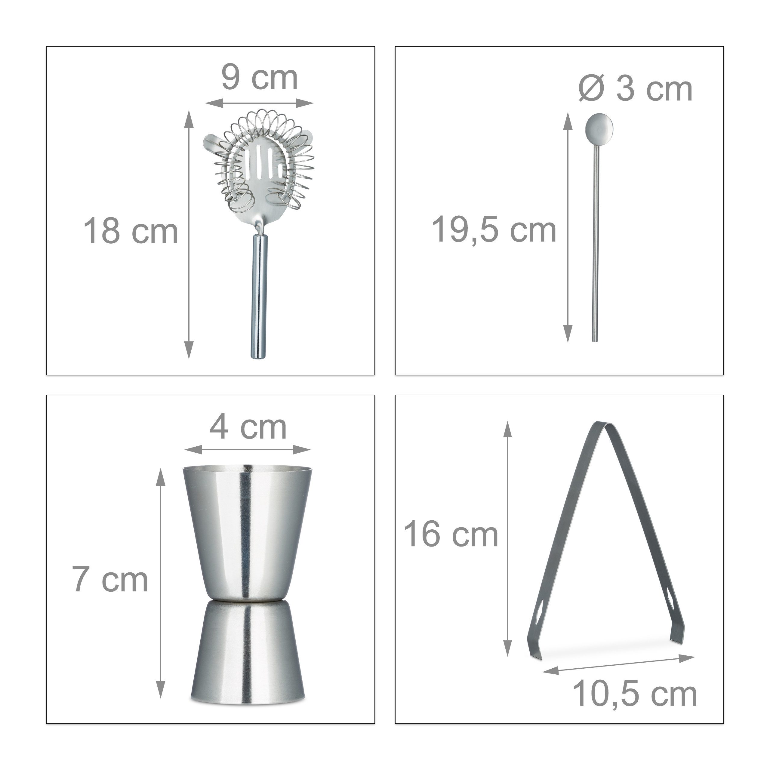 relaxdays Cocktail Shaker Cocktailset Edelstahl 5-teilig, Edelstahl, (5-tlg) – Bild 5 von 5