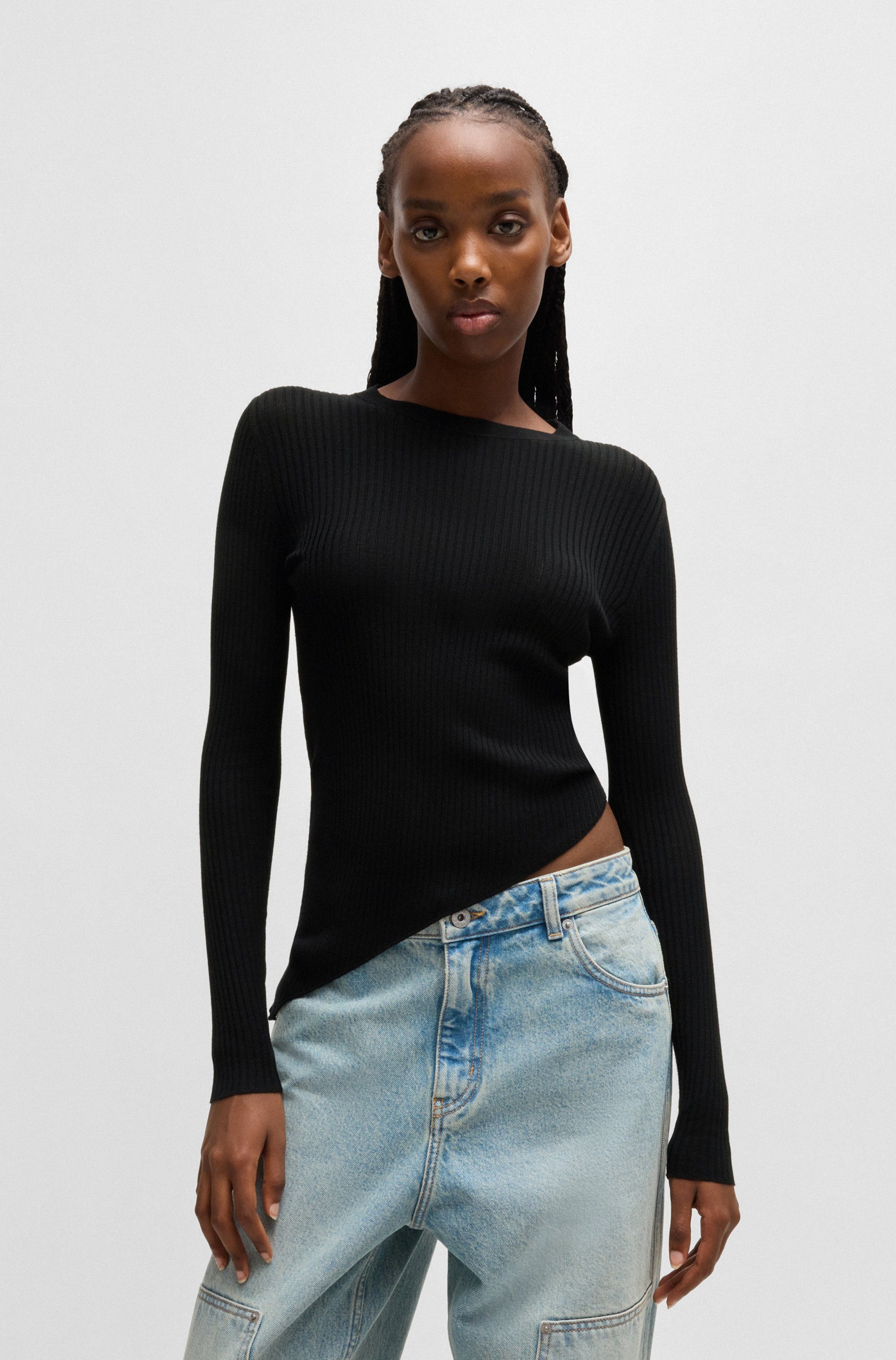 HUGO Blue Strickpullover Somy mit asymetrischem Saum günstig online kaufen