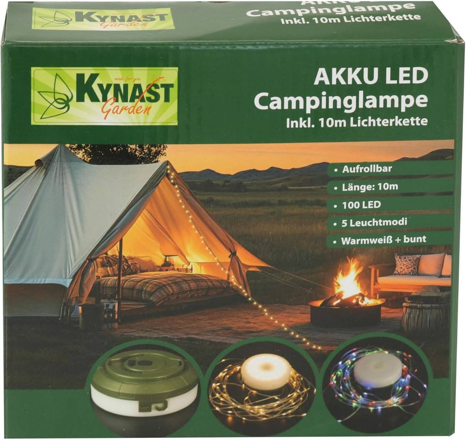 Kynast Garden LED Solarleuchte Akku LED Campinglampe mit 10m Lichterkette 130 LED 5 Modi IP44