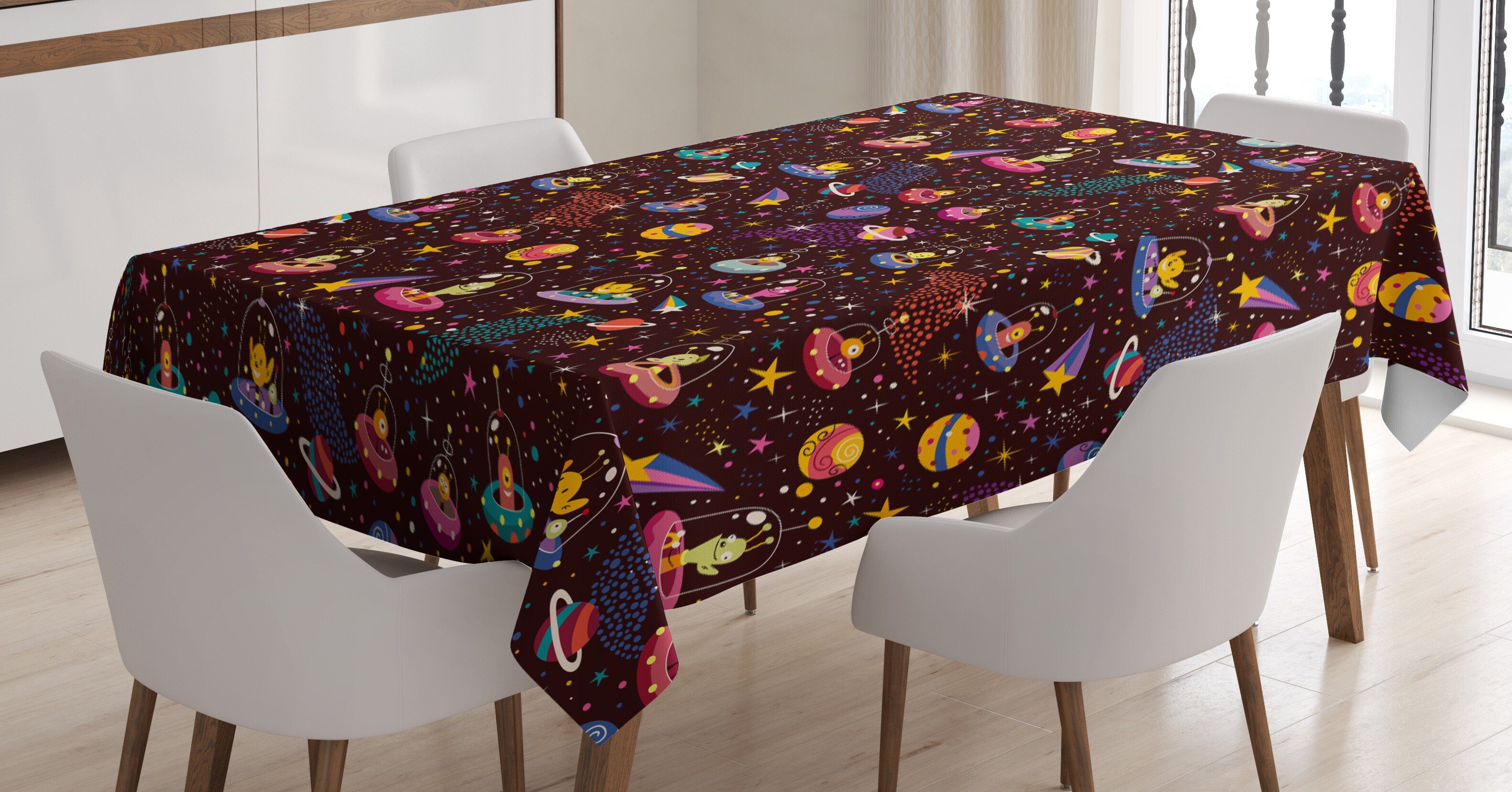 Abakuhaus Tischdecke Farbfest Waschbar Für den Außen Bereich geeignet Klare Farben, Platz Alien-Planeten und UFOs