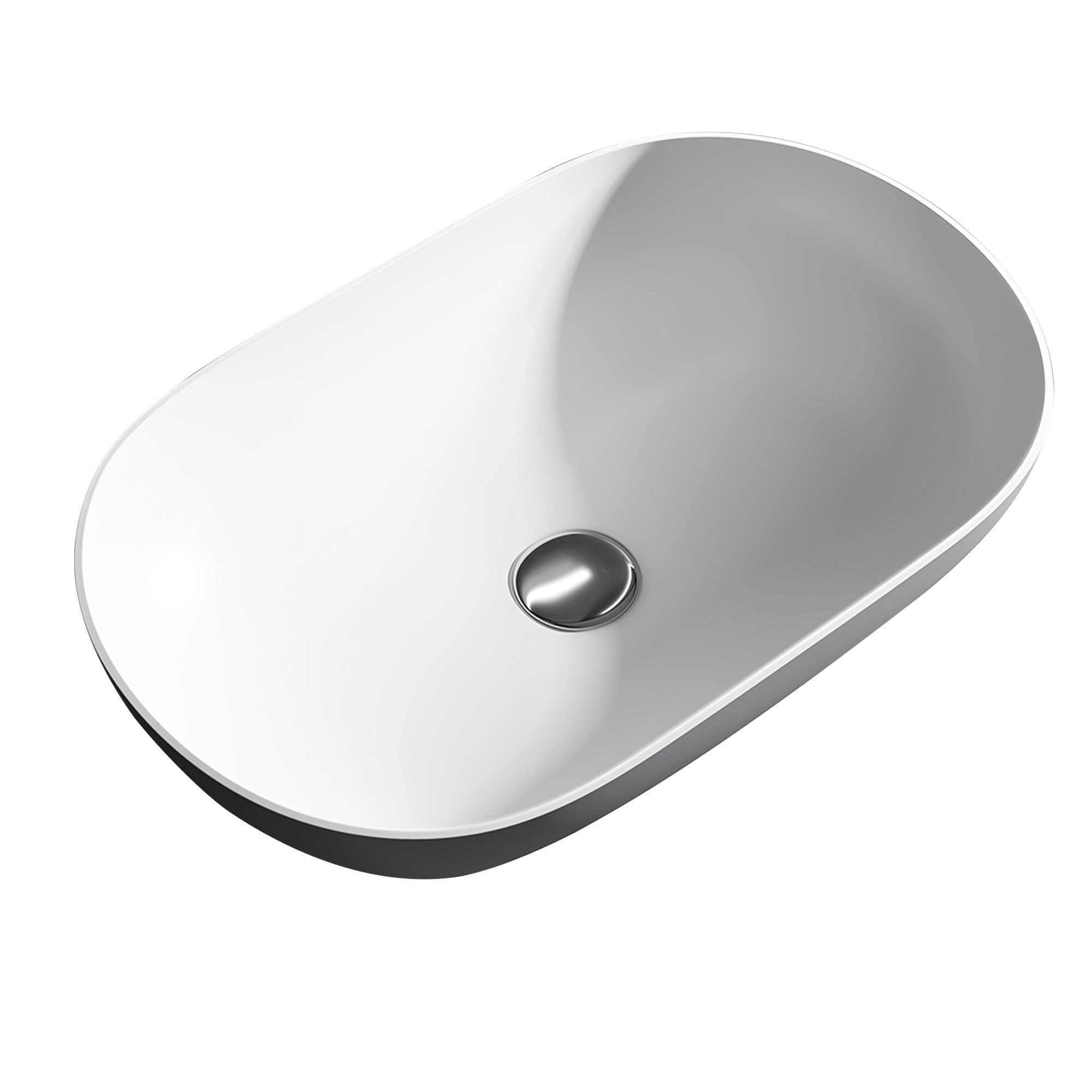 Bernstein Aufsatzwaschbecken O-540 (ideal für Gäste-WC's, inkl. Pop-up-Ablaufventil / Blende in Weiß wählbar), aus Mineralguss / 54 x 34 x 12 cm / Grau Weiß Matt / Oval