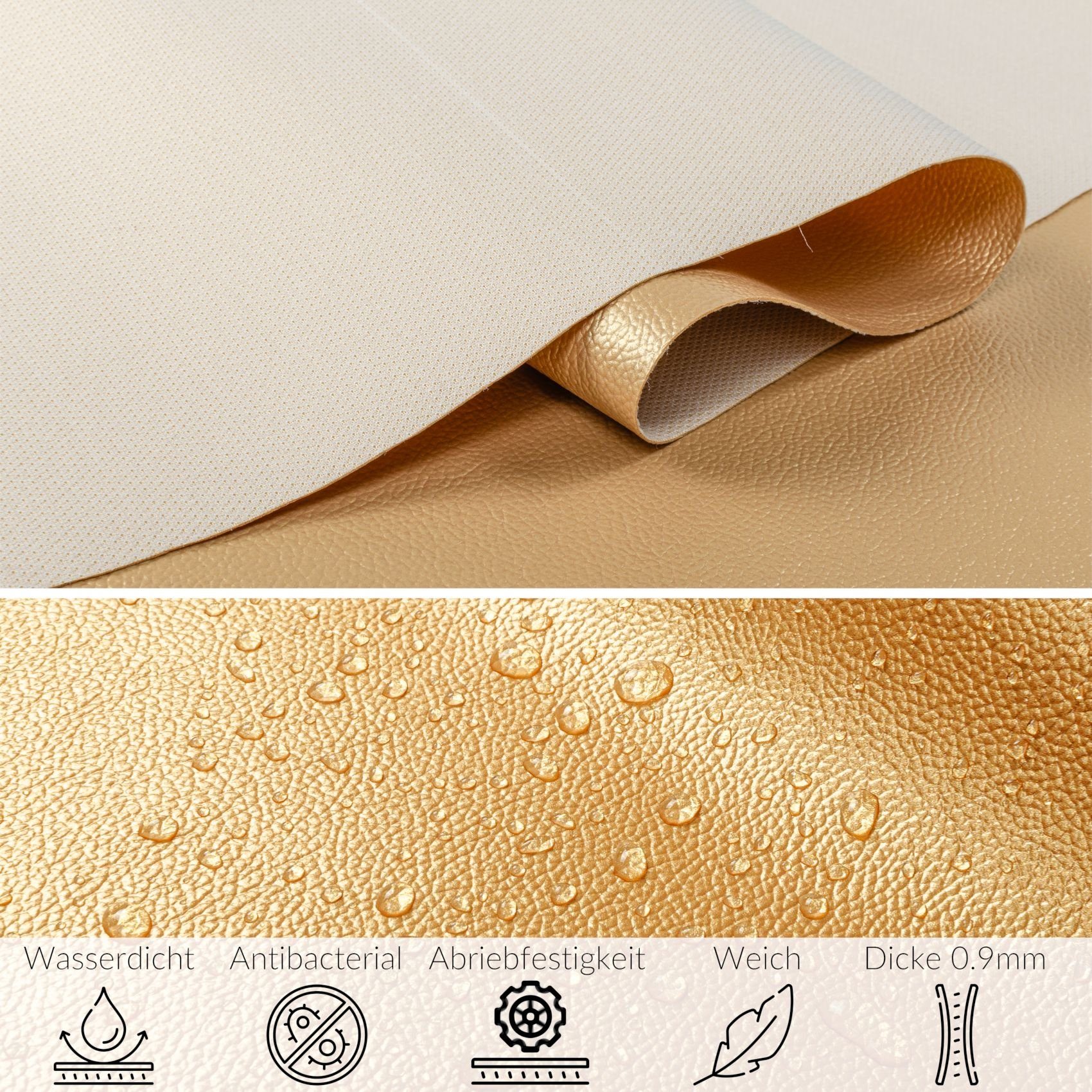 ANRO Stoff Kunstleder Polsterstoff Lederimitat zum Nähen & Beziehen, Wasserundurchlässig Robust Hochwertig Metallic-Effekt Möbelstoff