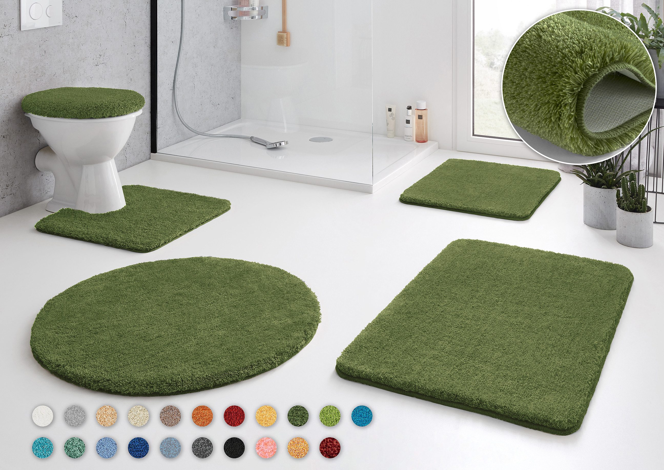 Kleine Wolke Badematte RELAX, Höhe 30 mm, rutschhemmend beschichtet, fußbodenheizungsgeeignet, Polyacryl, quadratisch, 2er-Set 55x55 cm / 55x85 cm, Badteppich, Uni Farben, rechteckig, rund & als Set erhältlich