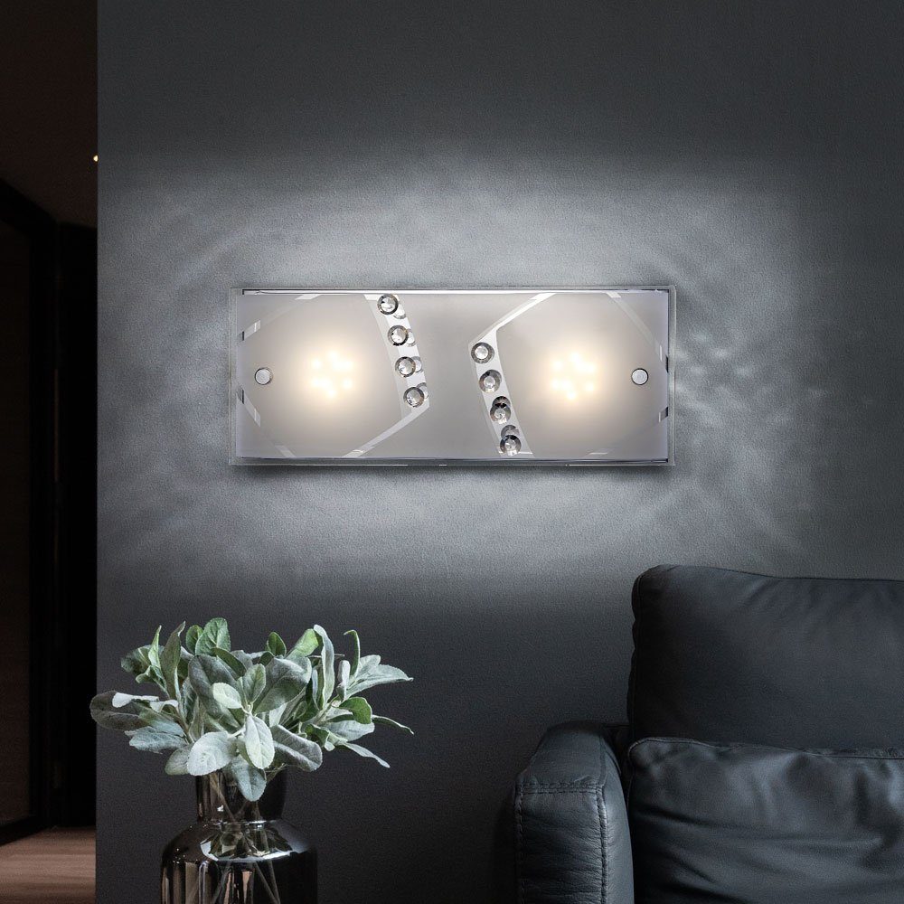 etc-shop LED Wandleuchte, Leuchtmittel inklusive, Wandleuchte Glasplatte 2 Warmweiß, Schlafzimmer mit Wandlampe satiniert flammig