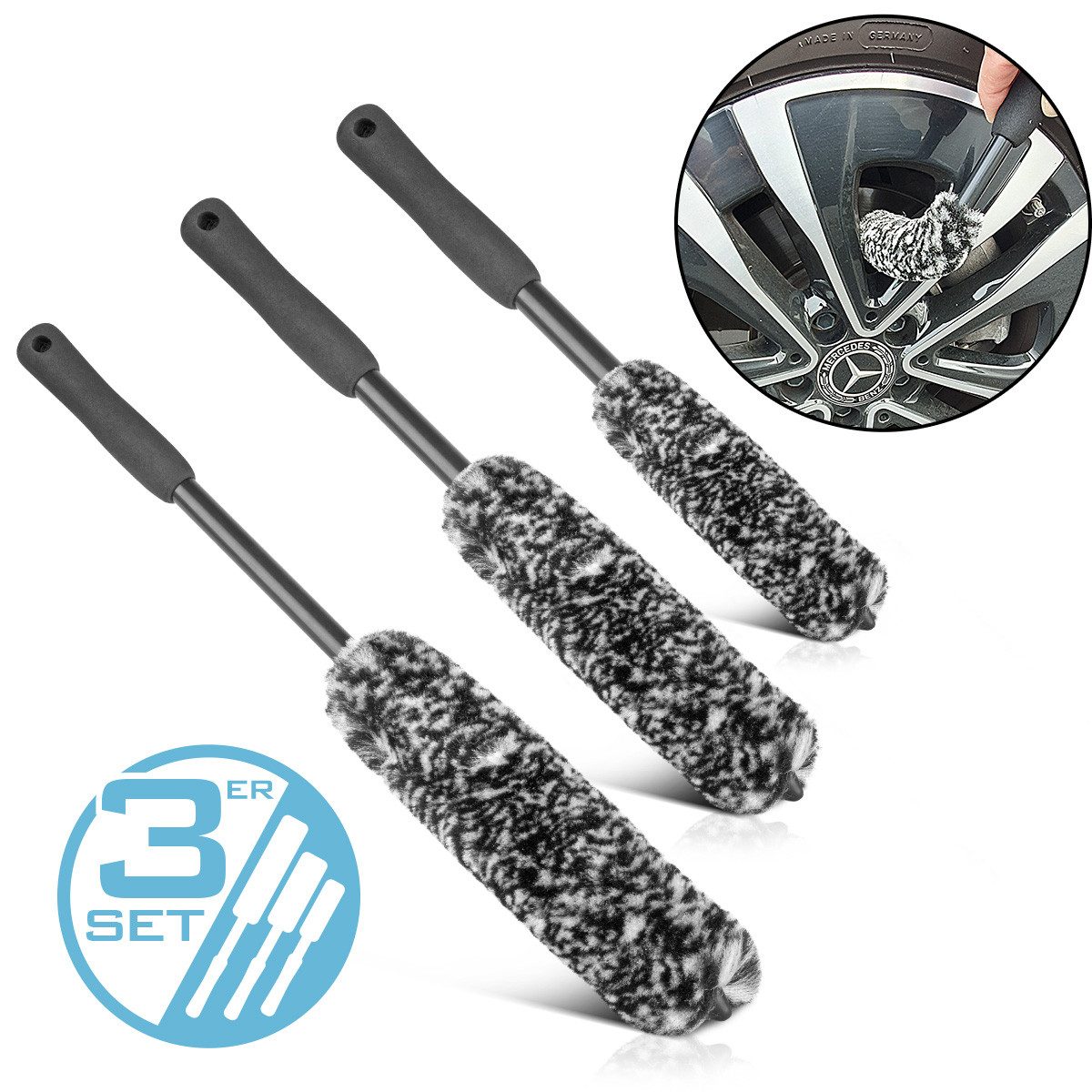 STAHLWERK Autowaschbürste Felgenbürste 3er Set Autoreinigungsbürste, (Set, 3-tlg., Set), hervorragende Reinigungseigenschaften