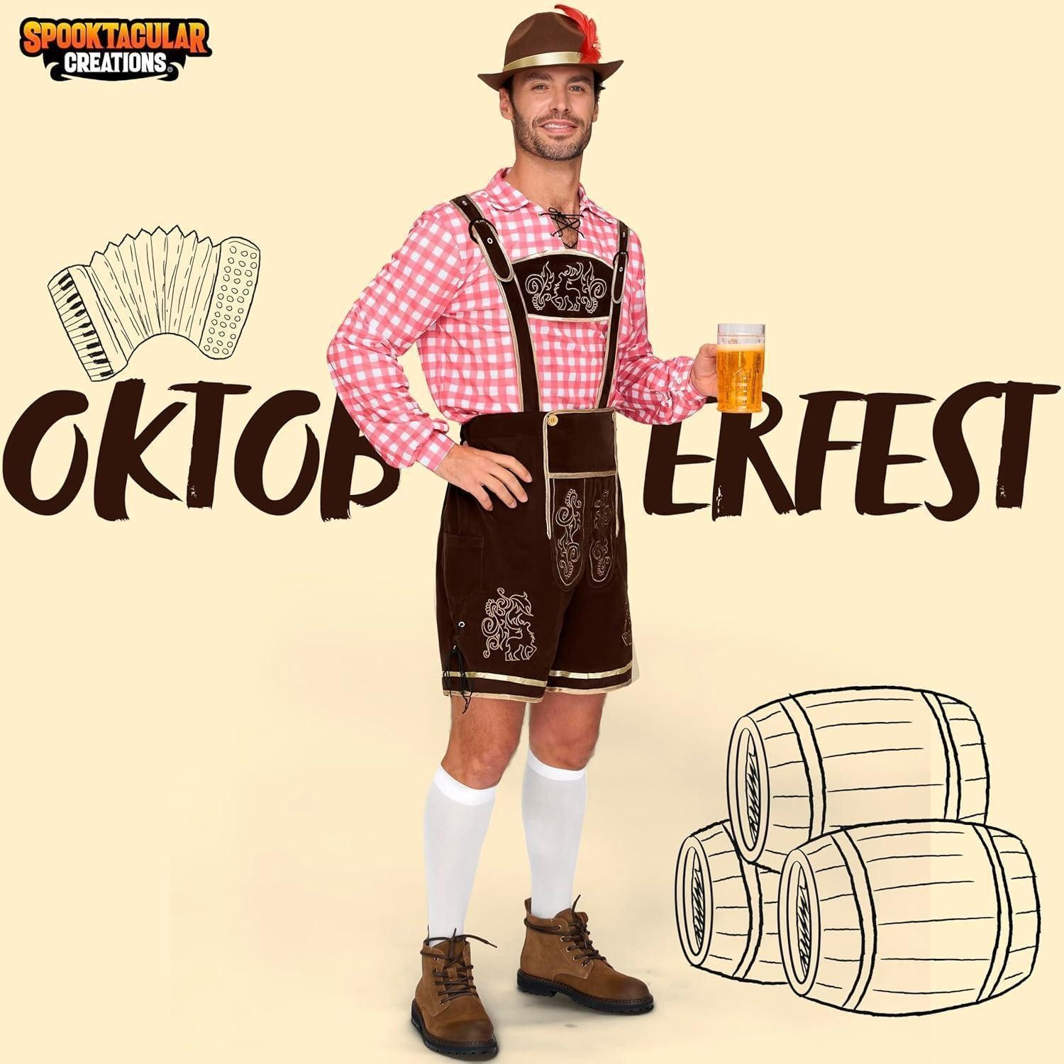LuxusKollektion Trachten-Kostüm Kostümset Oktoberfest Herren kariert grün blau Halloween L Rot