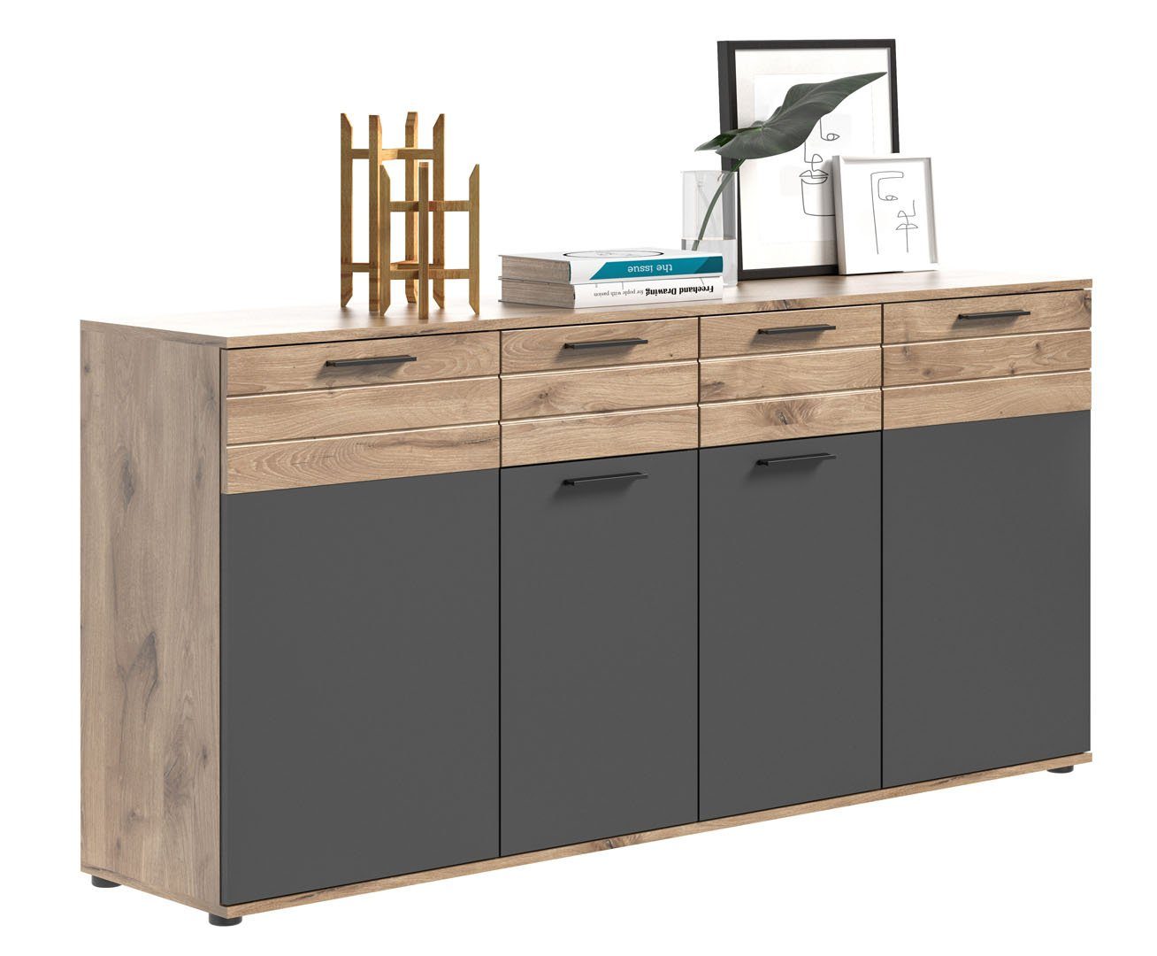 xonox.home Sideboard Mason Sideboard 4 Türen, 1 Schublade Eiche dekor.
