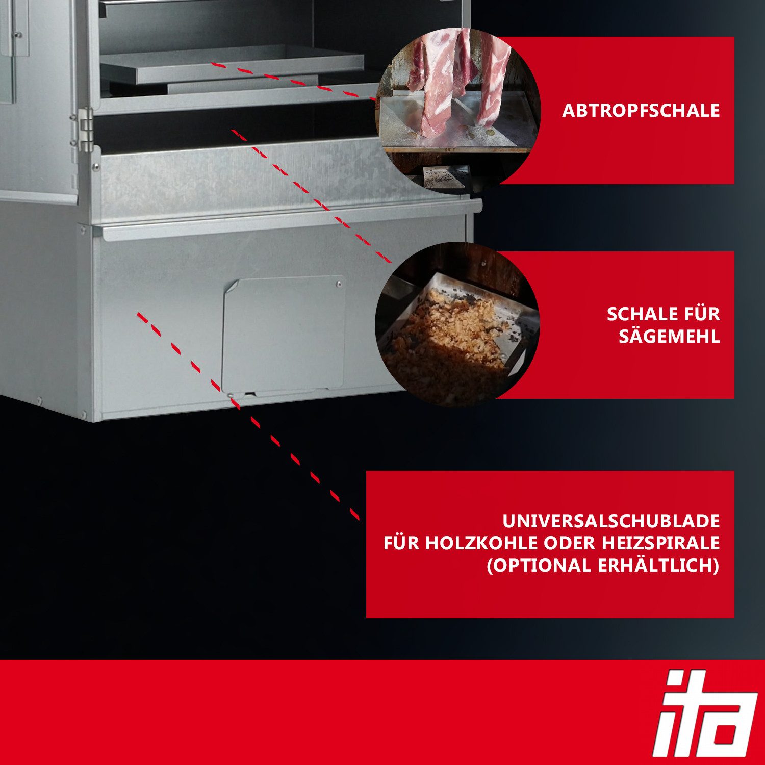 ITA Räucherofen Räucherofen 7003 - Premium XL Räucherschrank mit 3 Etagen 111 cm, 1-St., Legierter Stahl - Smoker - Qualität Made In EU Direkt vom Hersteller – Bild 5 von 5