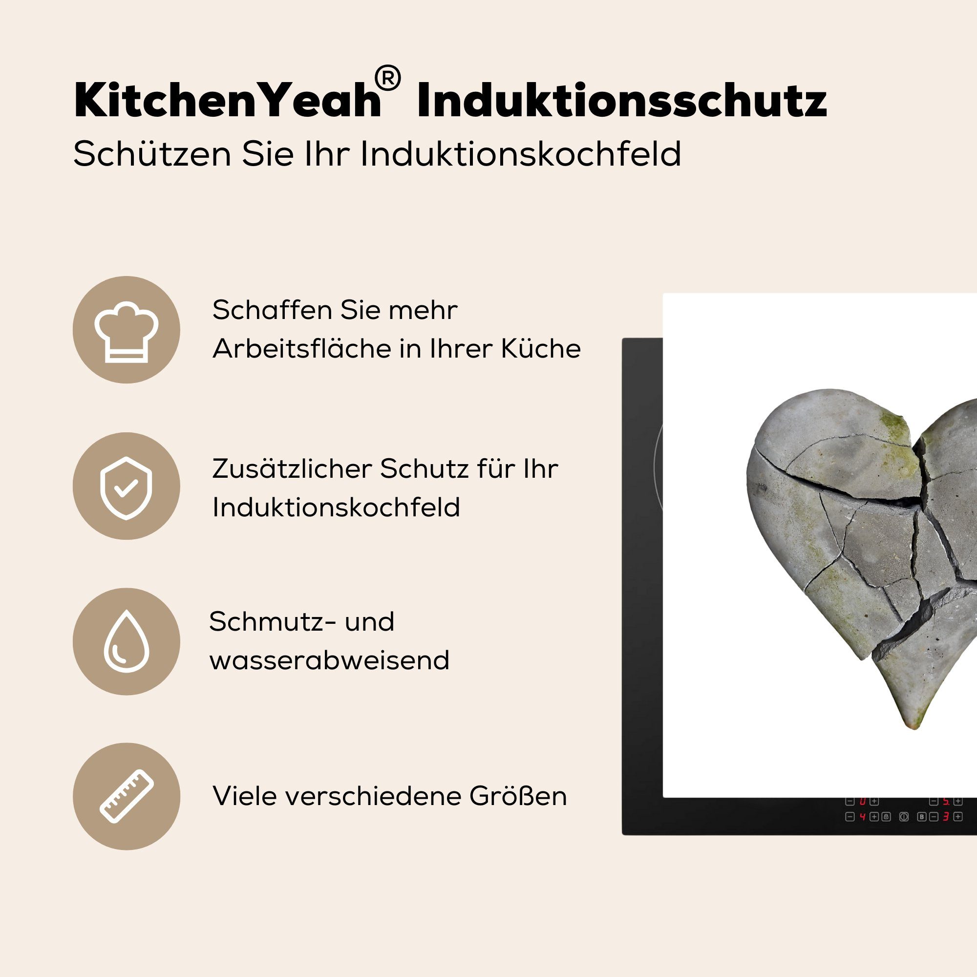 MuchoWow Herdblende-/Abdeckplatte Gebrochenes Herz, Vinyl, Arbeitsplatte tlg), 78x78 für (1 cm, Ceranfeldabdeckung, küche