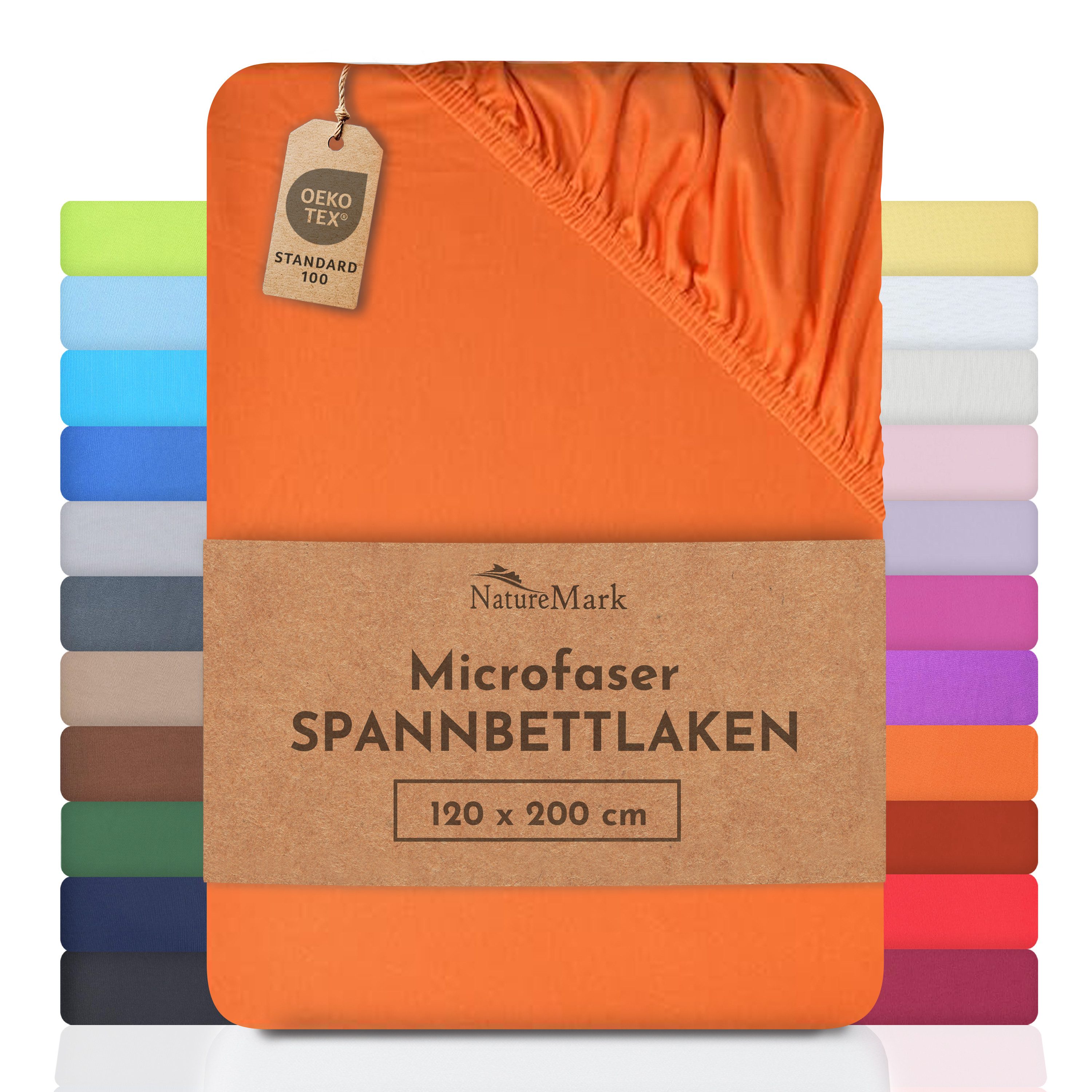 NatureMark Spannbettlaken Mikrofaser Spannbetttuch, Polyester, Gummizug: rundum, viele Größen und Farben Markenware, 120x200 cm, Terrakotta