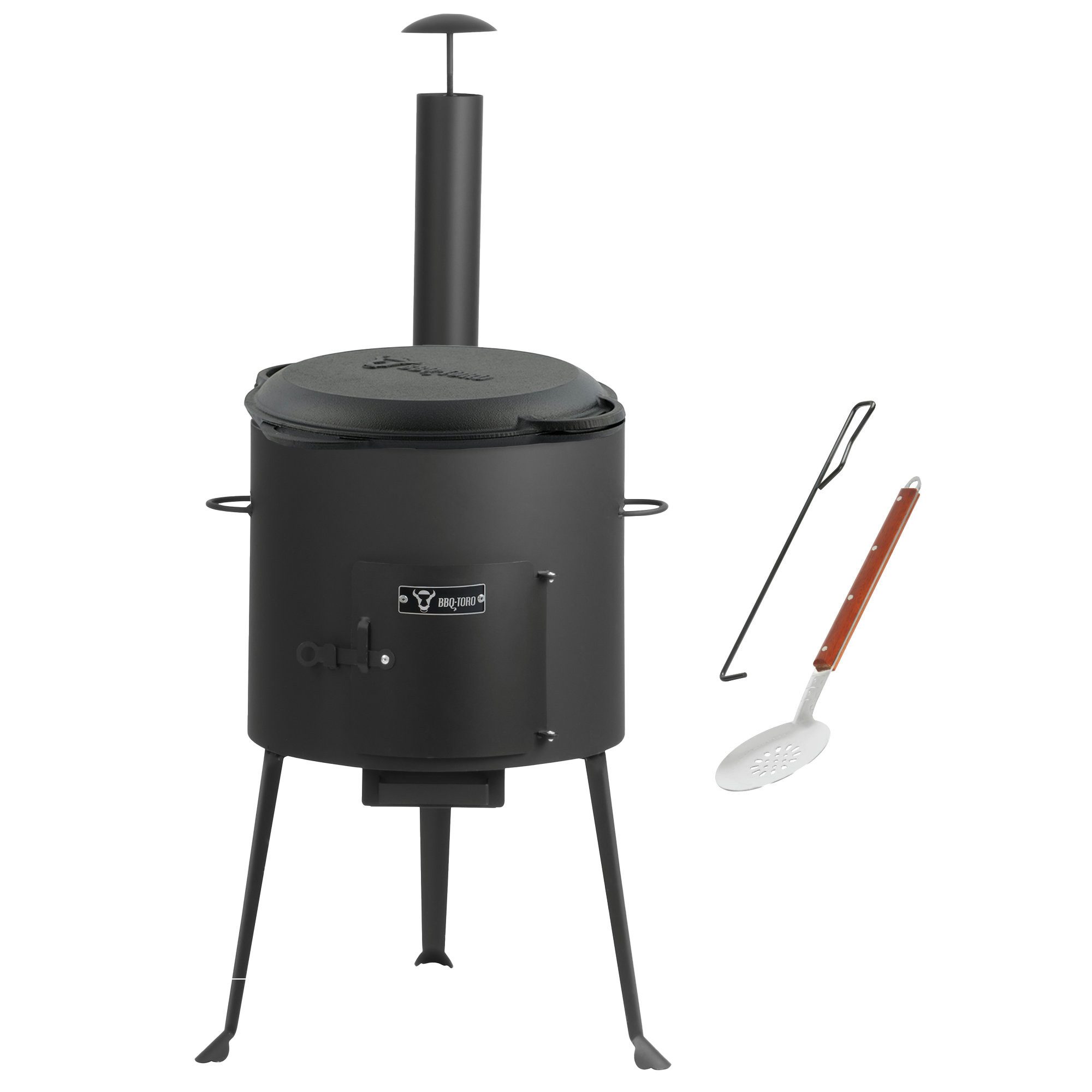 BBQ-Toro Feuerstelle Gusseisen Kazan 12,1L mit Kazan Ofen Ø 34 cm, Gusstopf mit Deckel