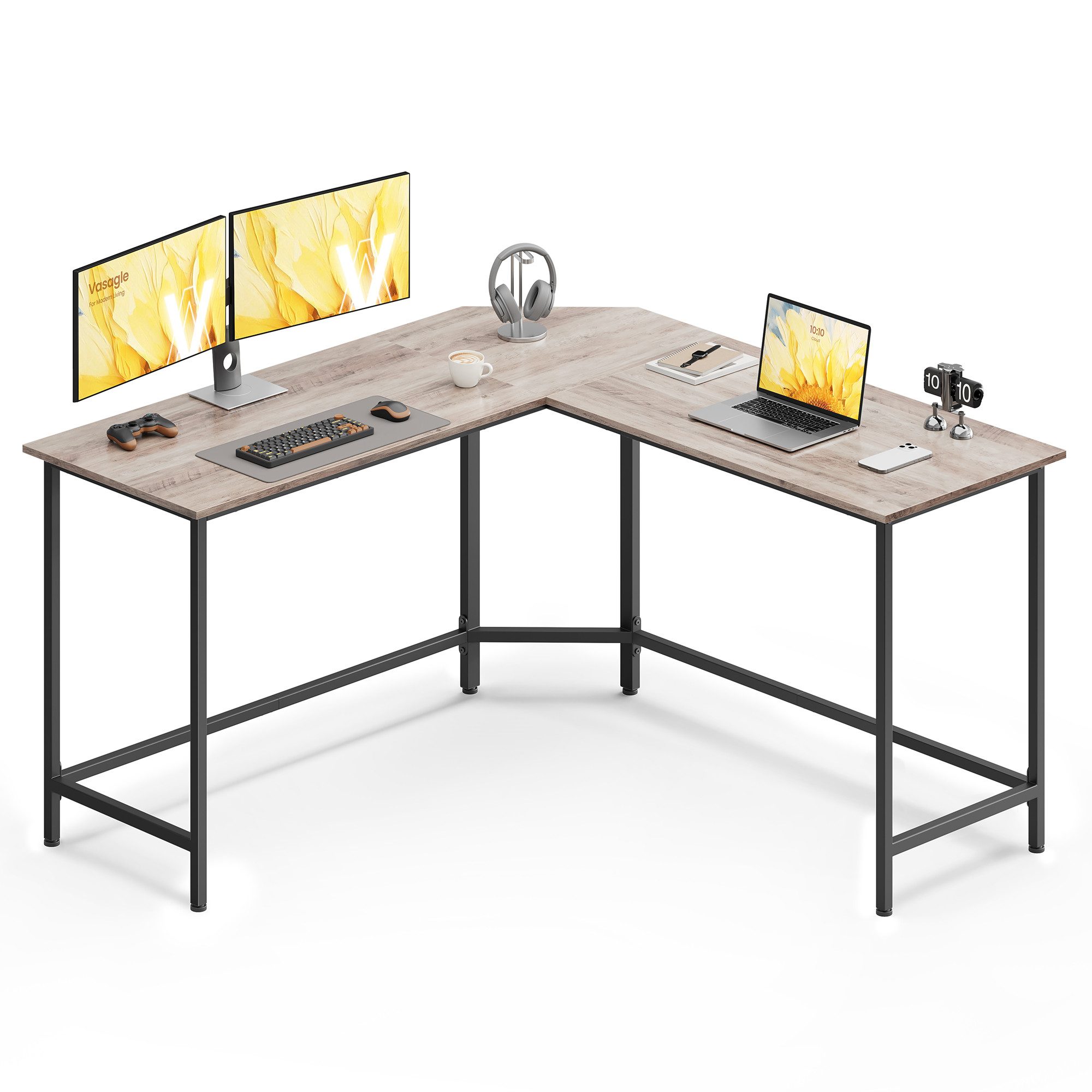 VASAGLE Schreibtisch L-förmiger Computertisch, Eckschreibtisch, Gaming, Homeoffice, 140 x 140 x 76 cm, platzsparender Bürotisch, einfacher Aufbau