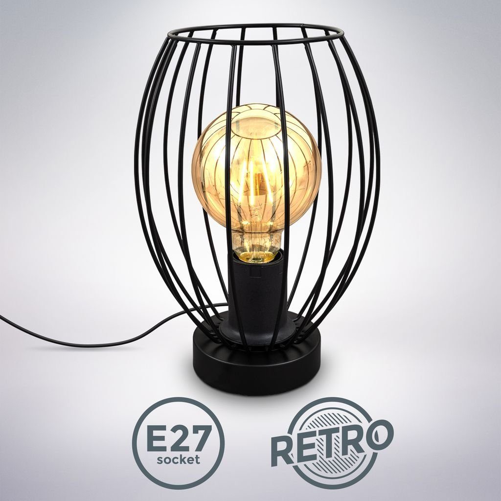 B.K.Licht Tischleuchte Tischlampe Draht Industie-Design Schwarz E27 - BKL1463, ohne Leuchtmittel, Kabelschalter 1-flammig Metallschirm Höhe 25,6 cm Nachttischlampe