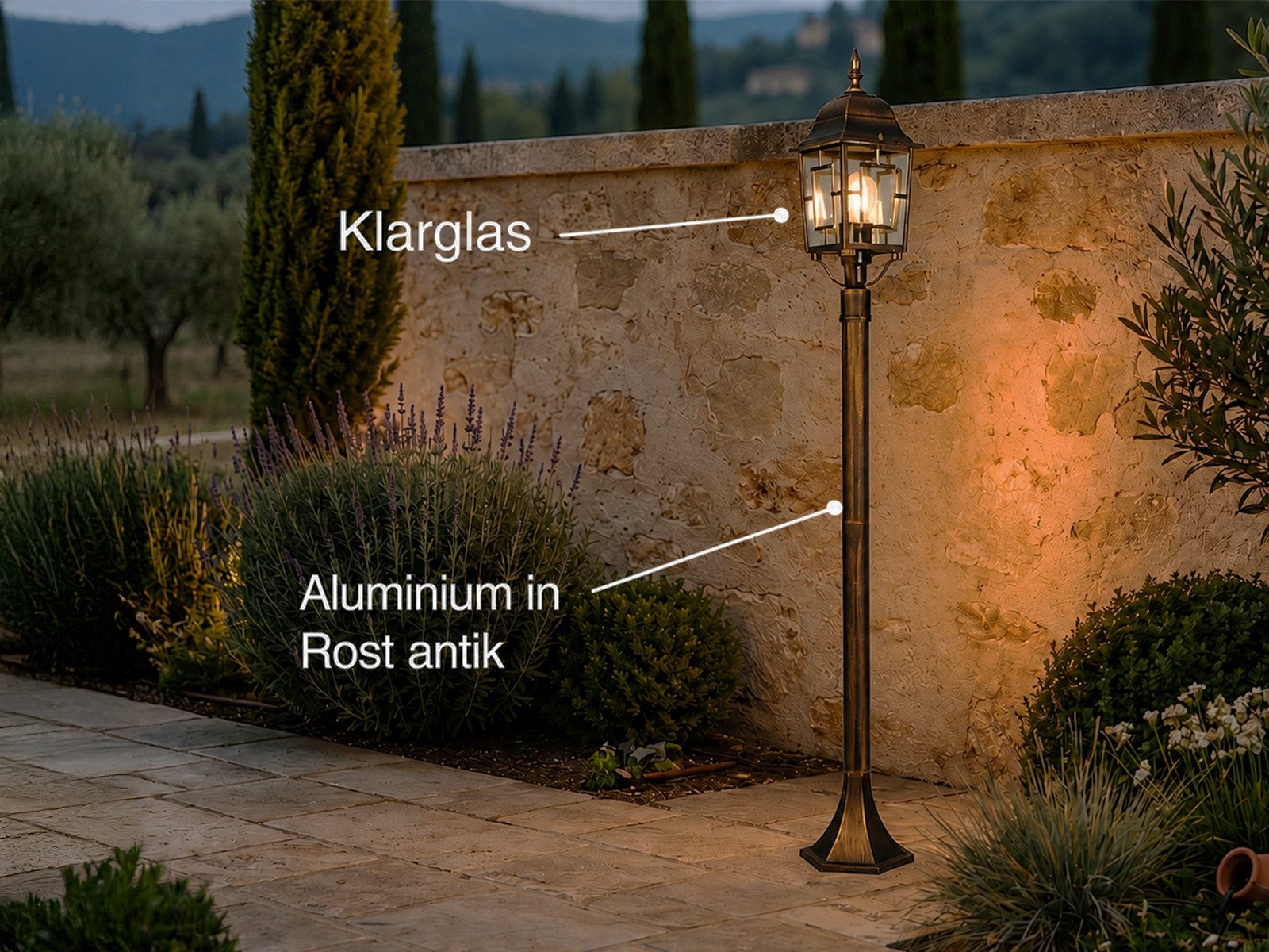 TRIO Leuchten LED Pollerleuchte antik mit Bleiglasoptik, Höhe 100cm, LED wechselbar, Warmweiß, Gartenlaterne, Außen Wegbeleuchtung Garten-Beleuchtung mit E27 LED