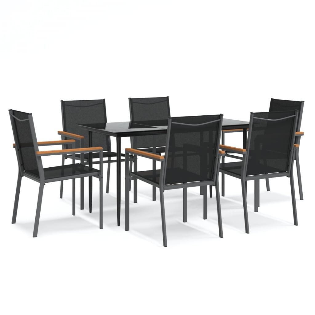 vidaXL Garten-Essgruppe 7-tlg. Garten-Essgruppe Schwarz Textilene günstig online kaufen