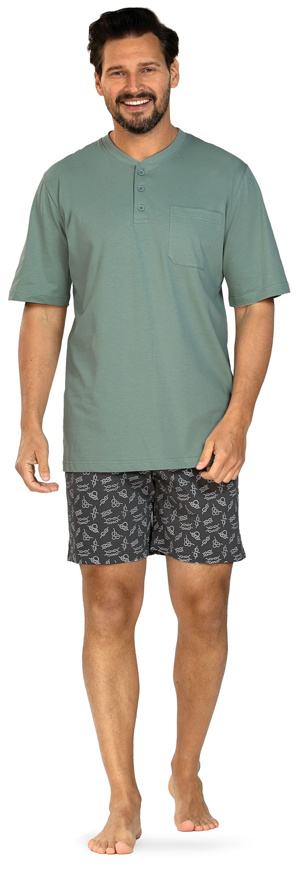 Comte Shorty Lunar Lounge (Set, 2 tlg., 2-teilig) Herren Pyjama kurz Shorty Kurzarm Baumwolle geknöpft große Größen
