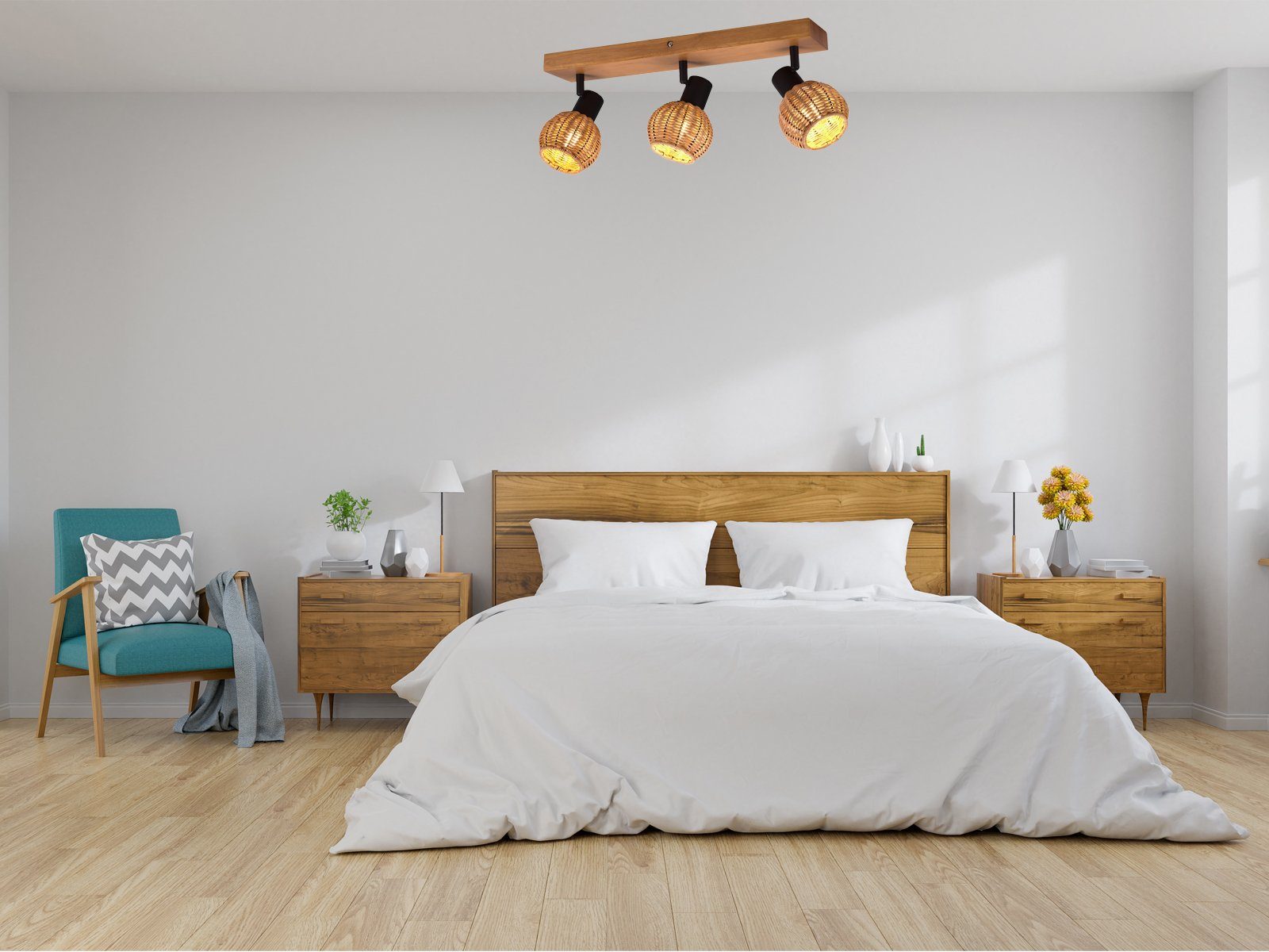 meineWunschleuchte Deckenstrahler, ohne Leuchtmittel, innen Deckenleuchte mit Holz, Lampenschirm-e aus Korb-geflecht B: 50cm