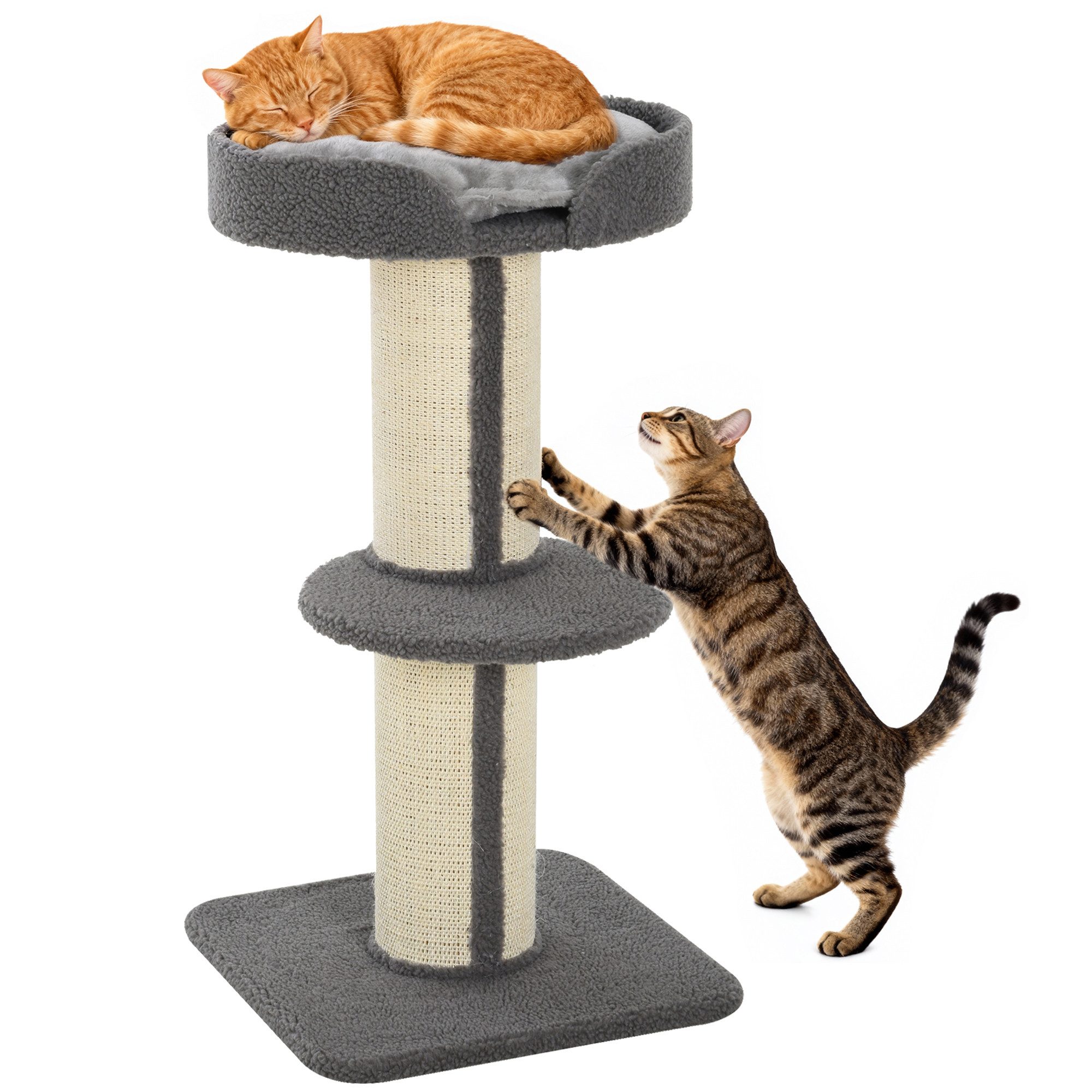 PawHut Kratzbaum Katzenbaum Spielbaum Kratzstamm mit Plattform, Sisal Plüsch Grau, 45 x 45 x 91 cm