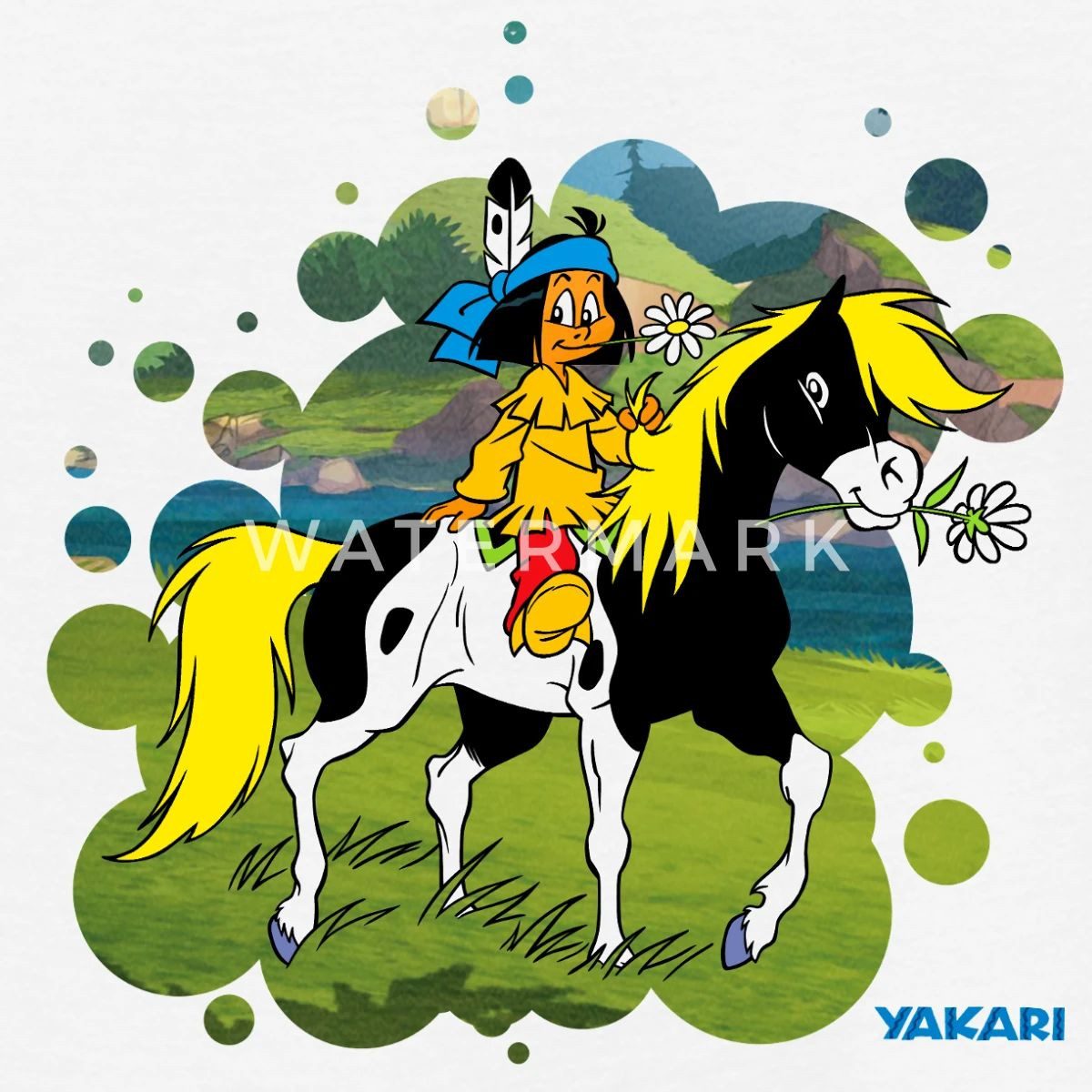 Spreadshirt T-Shirt Yakari Reitet Aus Auf Pferd Kleiner Donner Teenager T-Shirt (1-tlg)