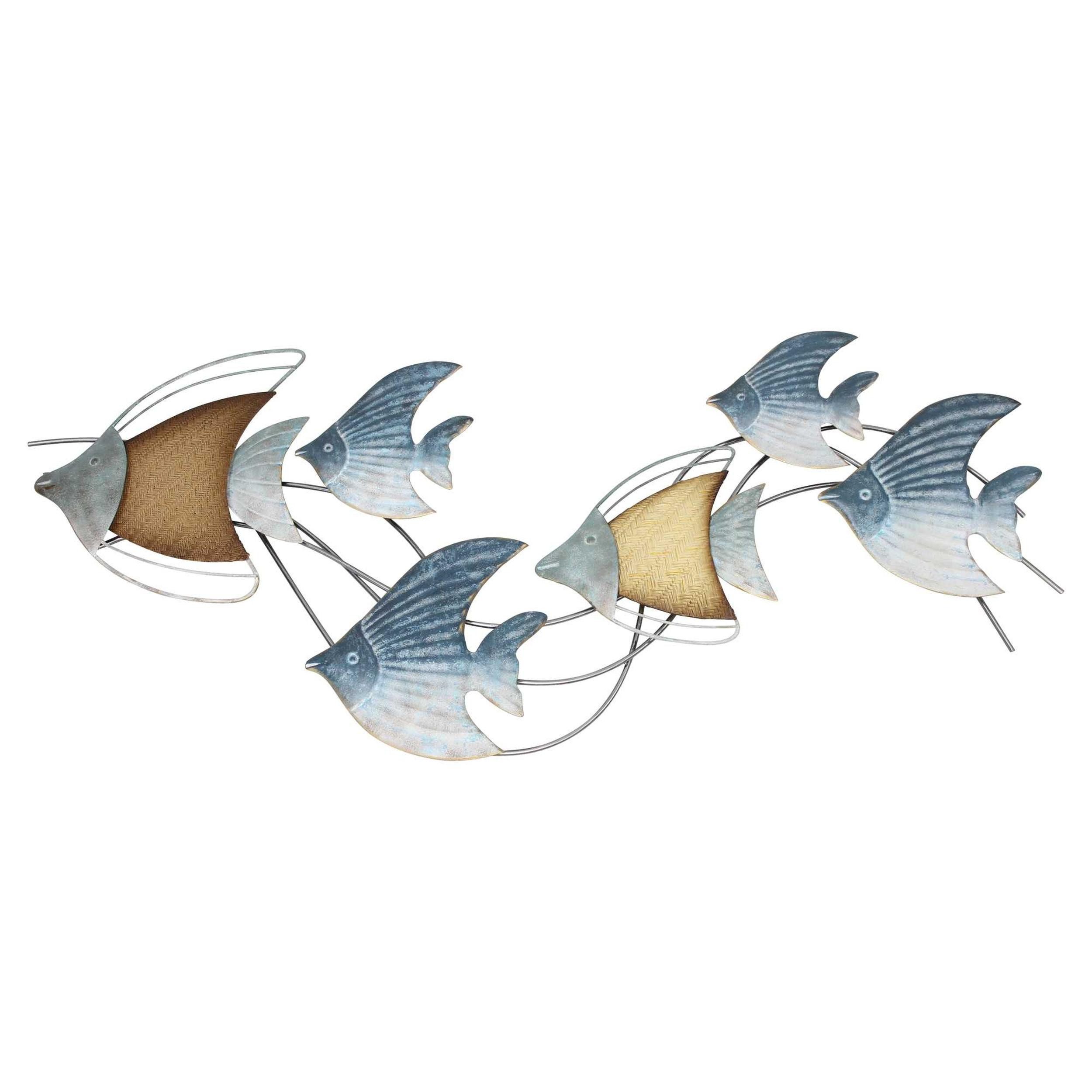 Wanddekoobjekt 3D Wanddeko Fischschwarm Metall 89x39cm – maritim