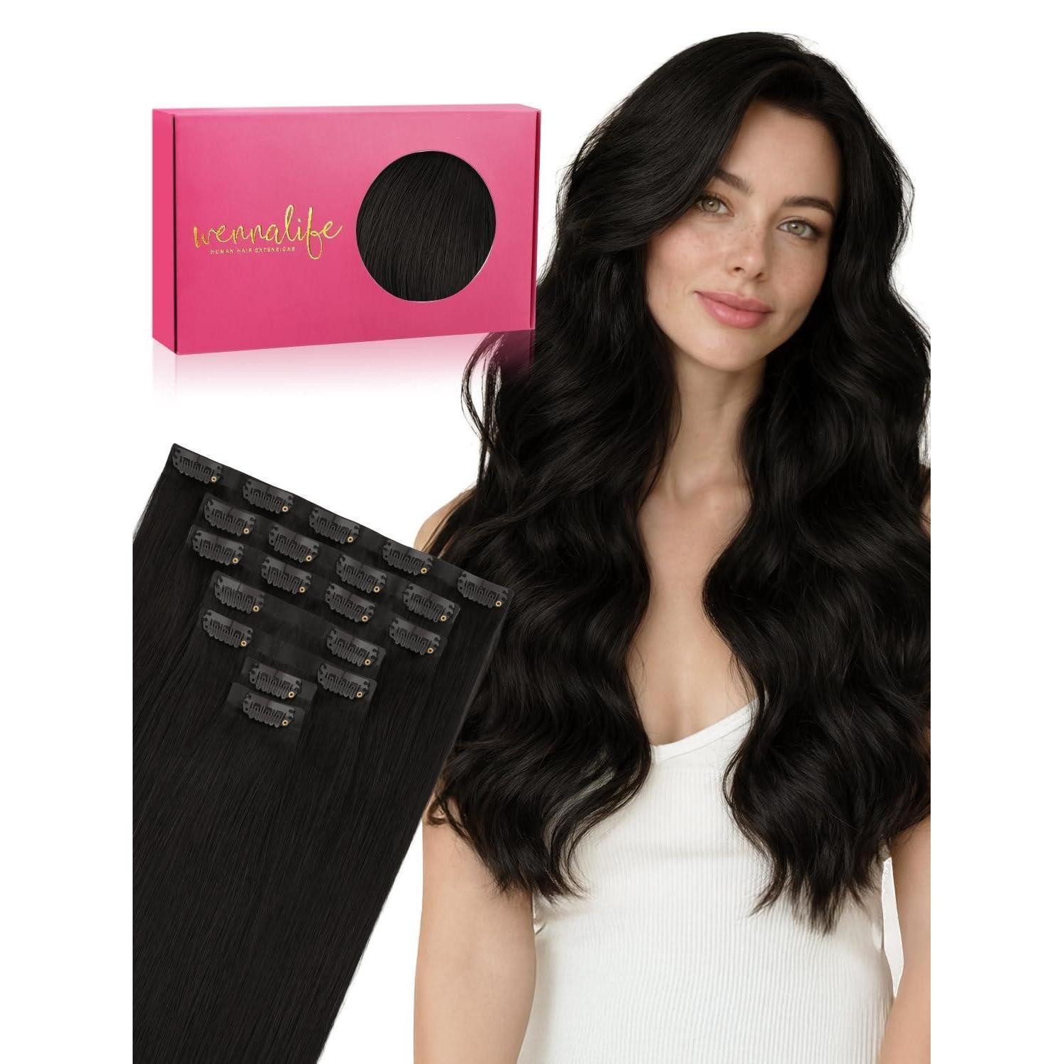 LuxusKollektion Echthaar-Extension Haarverlängerung Clip-In Echthaar Schwarz