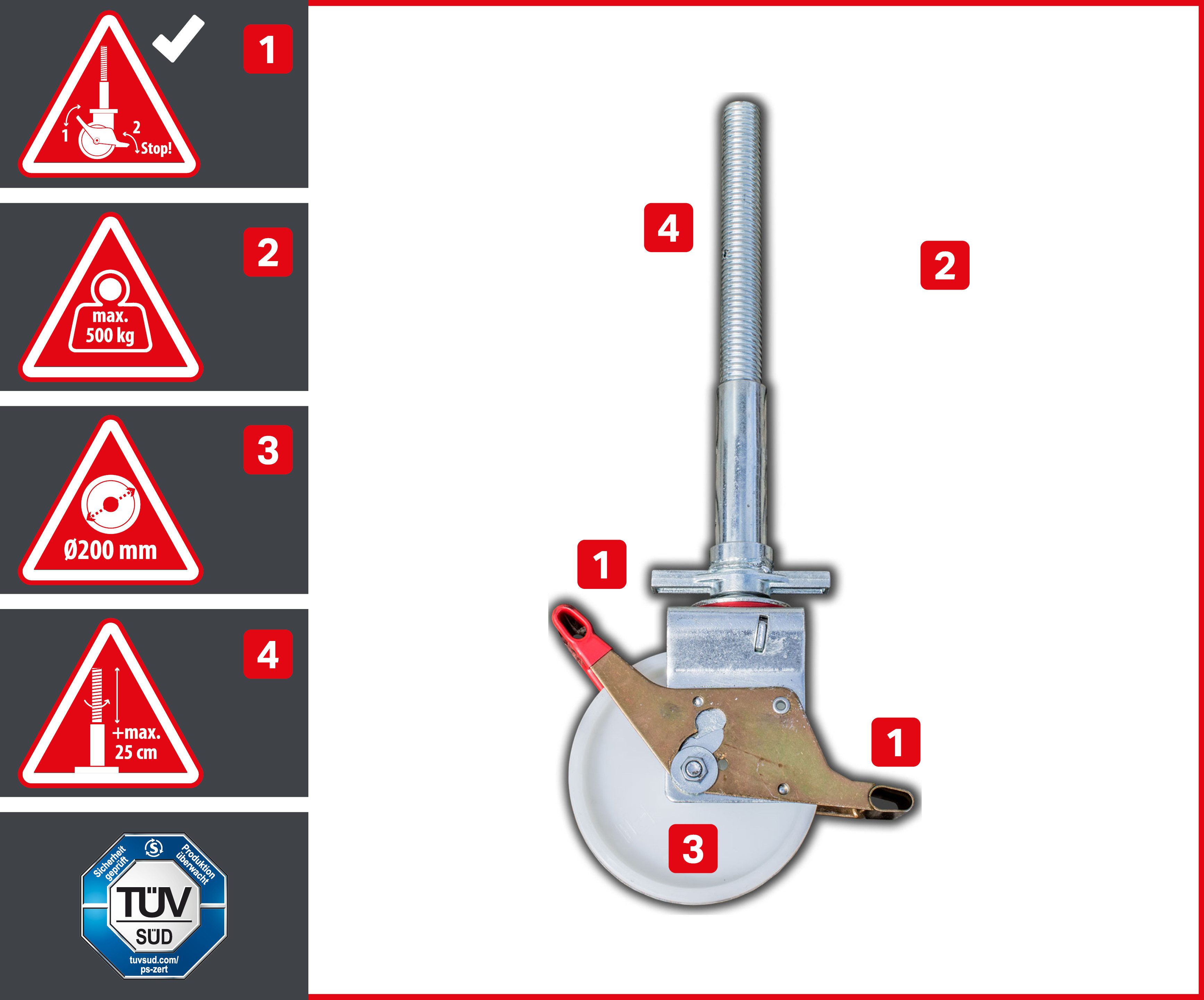 ALTEC Aluminium Fahrgerüst AluLight®, 135cm breit, mit Ø200mm Rollen, höhenverstellbar, maximale Arbeitshöhe 14 Meter