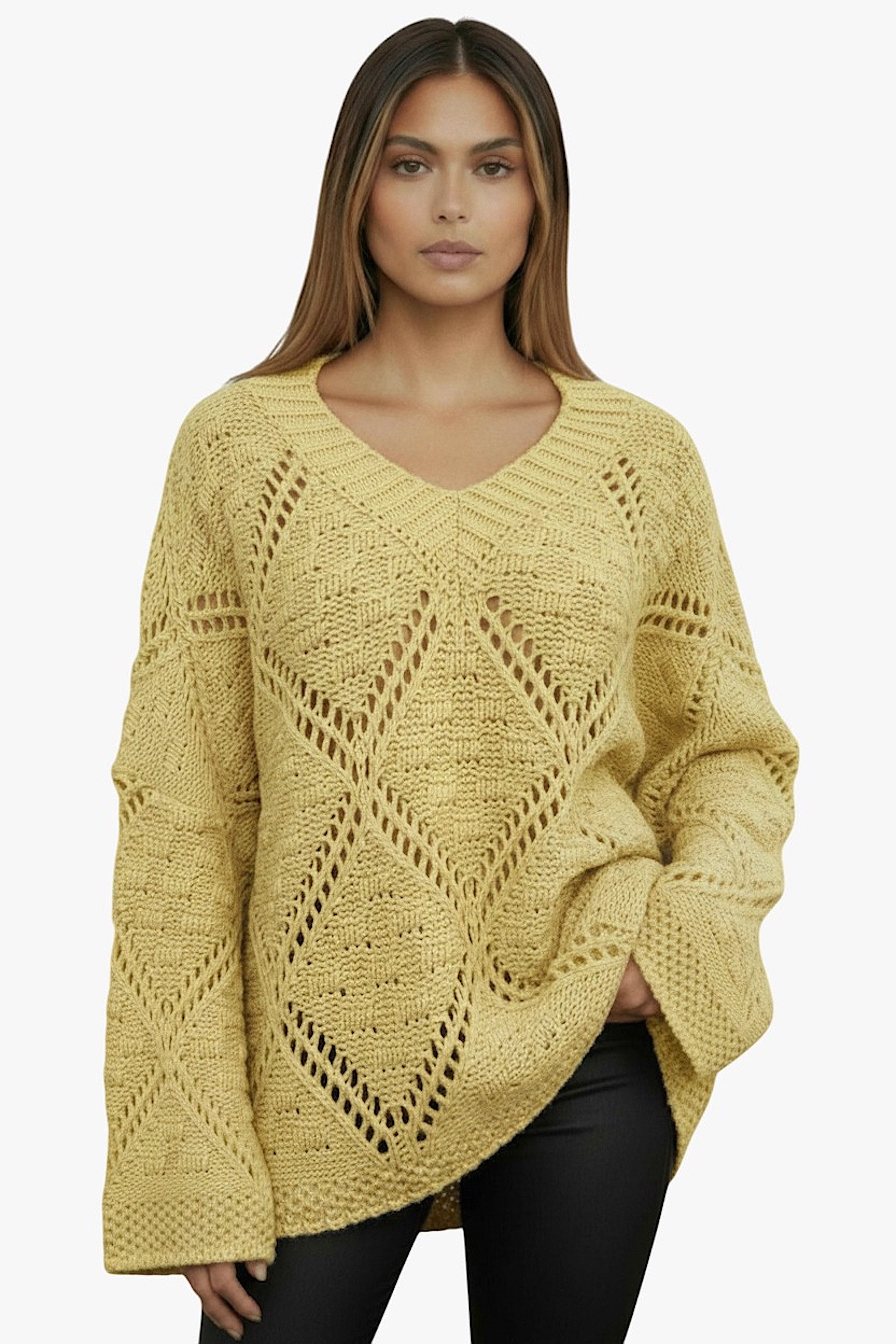 Worldclassca Strickpullover WORLDCLASSCA Oversize Fashion Strickpulllover Langarm Zopf Muster Neue Kollektion - Stilvolle und gemütliche Strickmode für Damen
