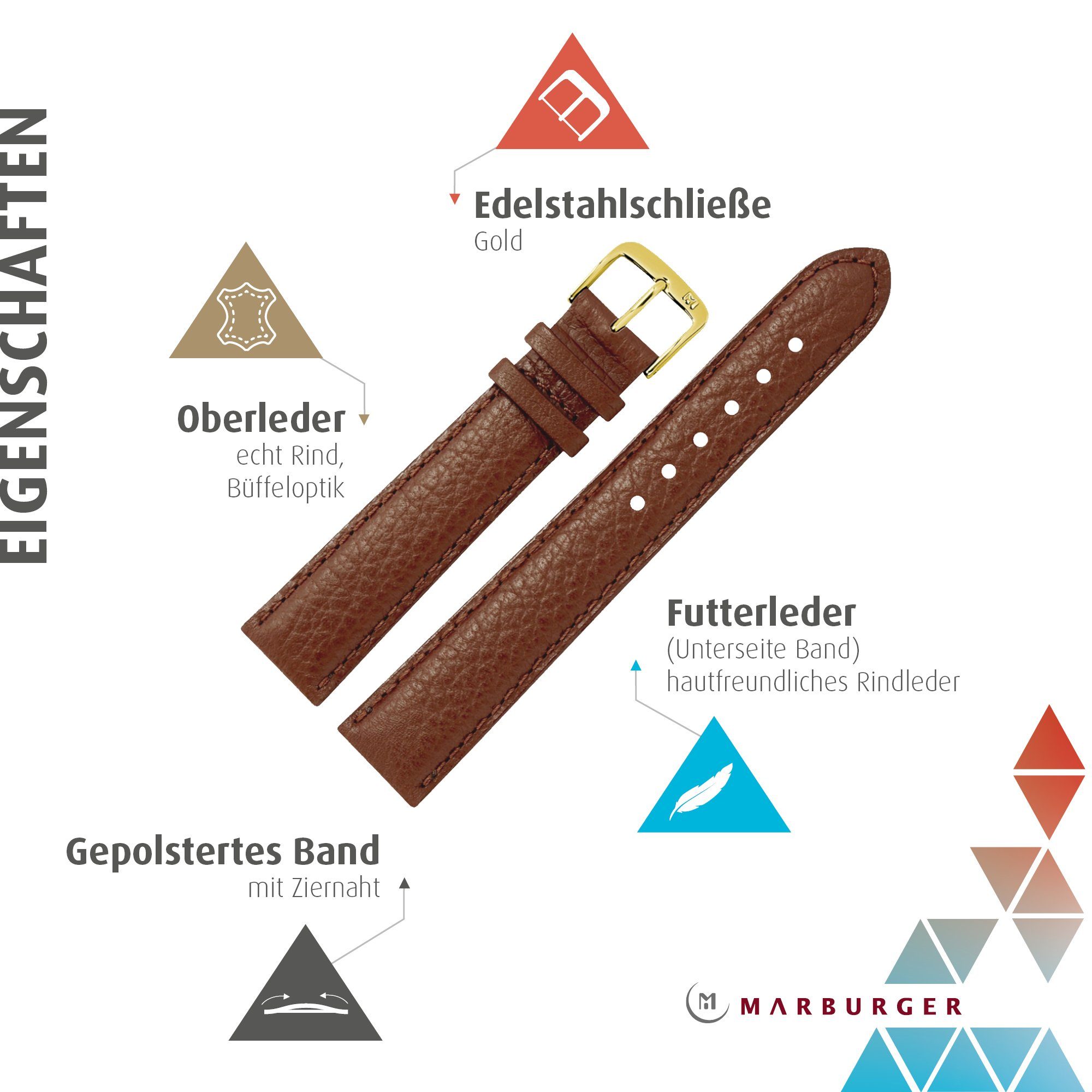 MARBURGER Uhrenarmband 16mm Leder Buffalo Prägung günstig online kaufen