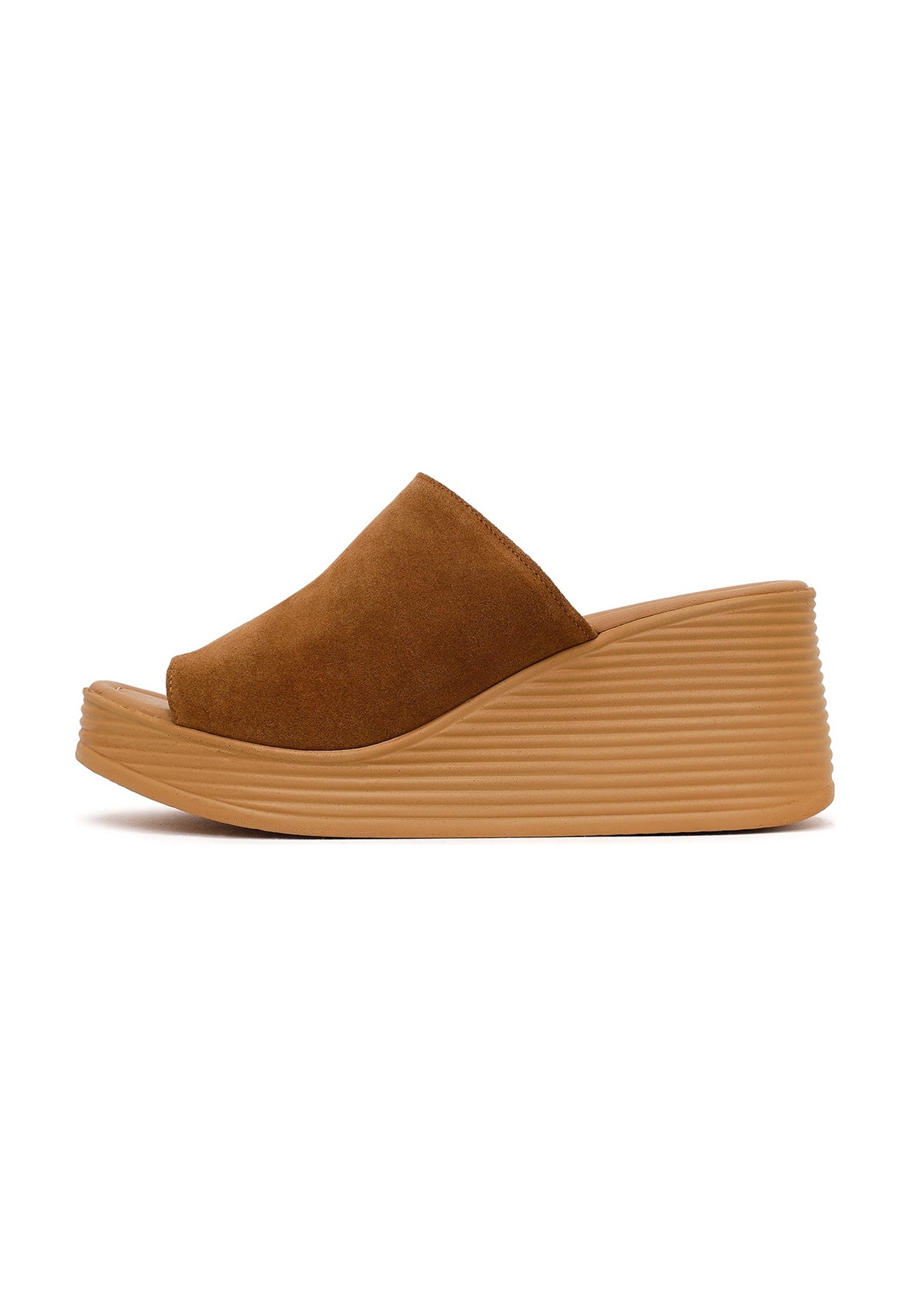 Derimod Keilabsatz-Pantoletten aus Veloursleder Mules Wildleder, Textilfutter, TPU-Sohle, Slip-On, Keilabsatz