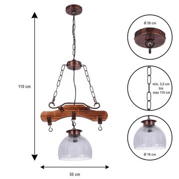 TIBU Pendelleuchte Holz Lampe Esszimmer Vintage Retro Industriell Höhenverstellbar, ohne Leuchtmittel, Leuchtmittel wechselbar, höhenverstellbar