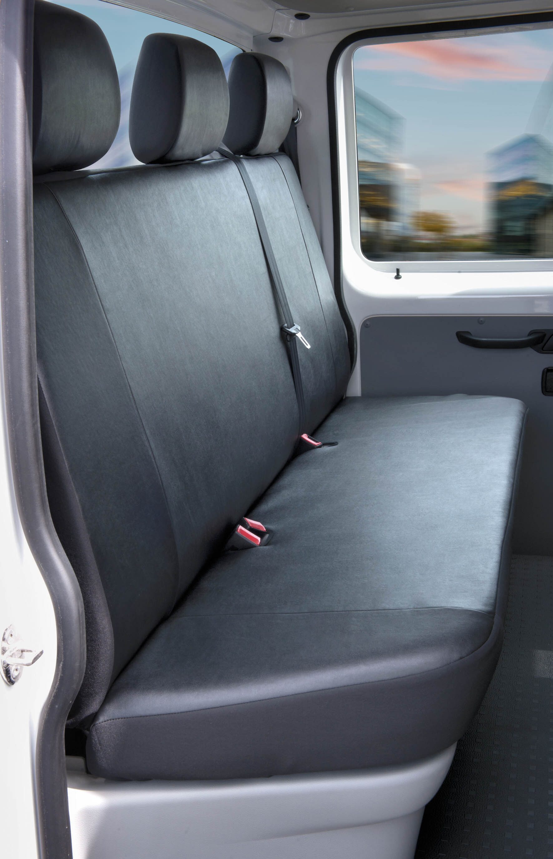 WALSER Autositzbezug Transporter VW T5 Passform, 3er Bankbezug für Pritsche, 3 Kopfstützenbezüge, 5-tlg.