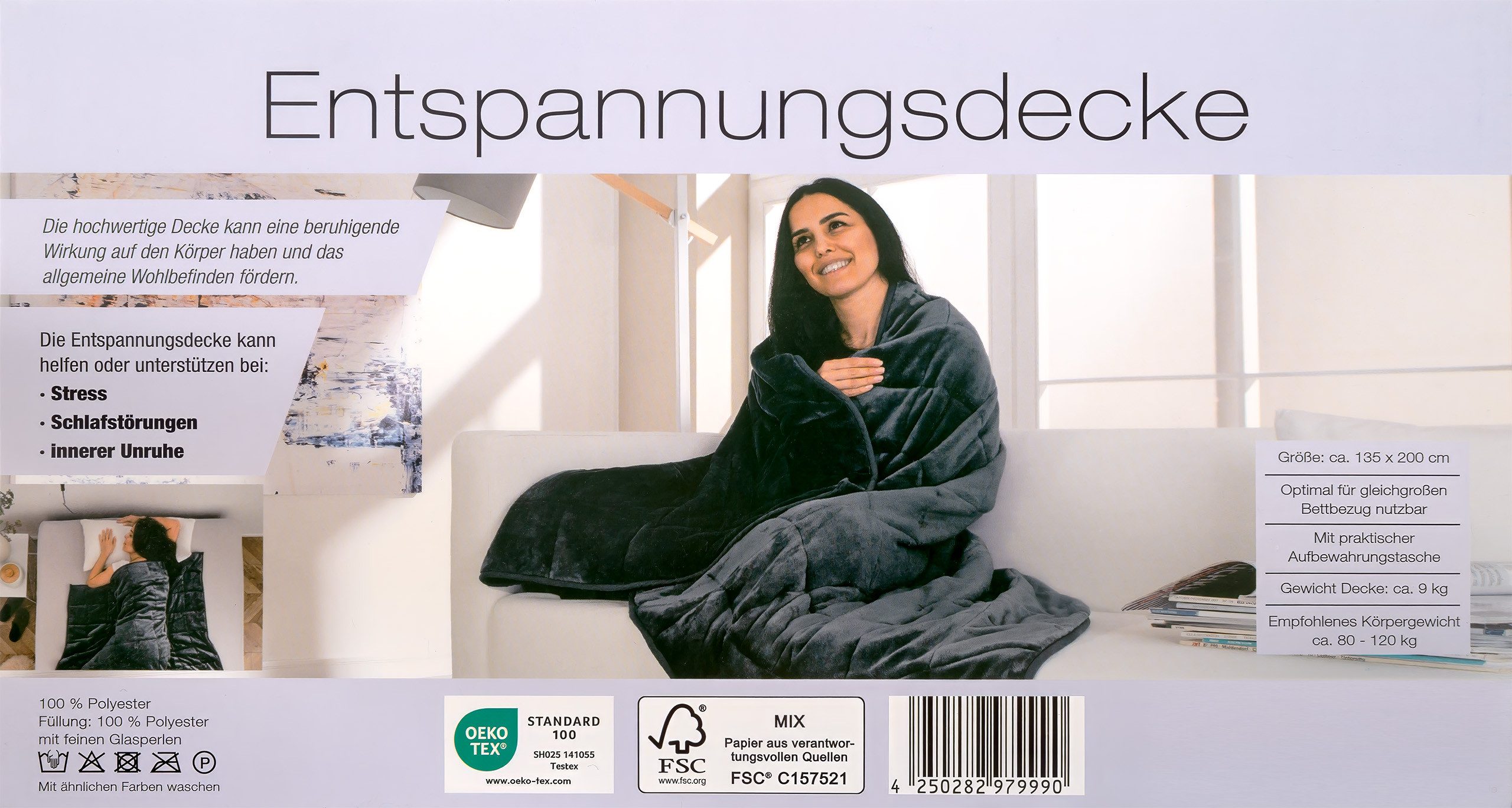 kamelshopping Gewichtsdecke 9 kg Gewichtsdecke, ca. 135 x 200 cm, weicher Polyester-Fleece-Bezug, Füllung: feine Glasperlen, Entspannungsdecke, Anti-Stress Decke, Therapiedecke