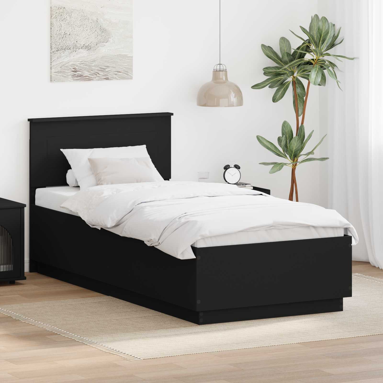 vidaXL Bettgestell Bettrahmen mit Kopfteil Schwarz 90 x 200 cm Holzwerkstoff (1-tlg)